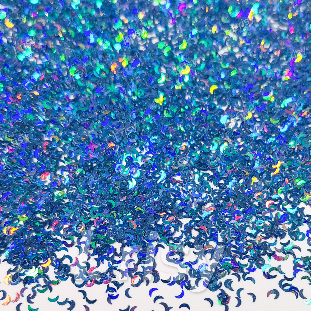 2.5mm Moon Shaped Holographic Sea Blue Glitter LB0709