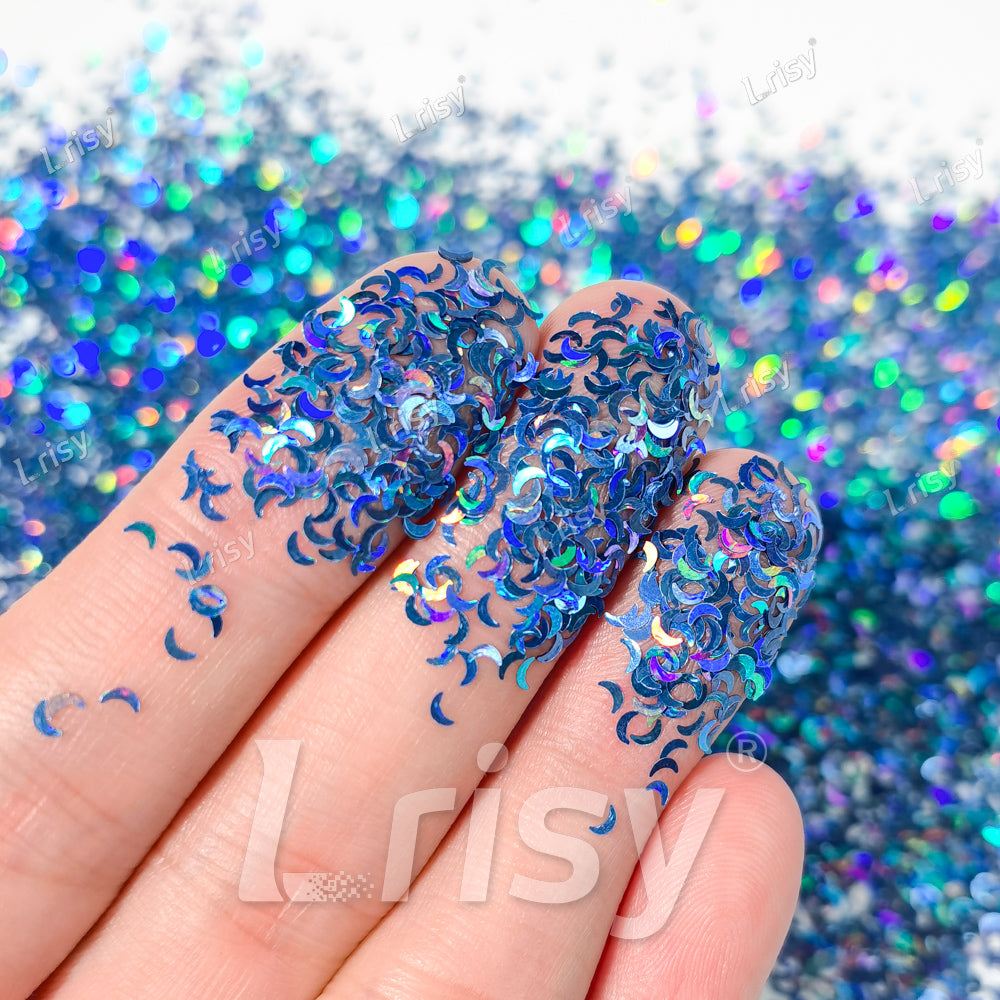 2.5mm Moon Shaped Holographic Sea Blue Glitter LB0709