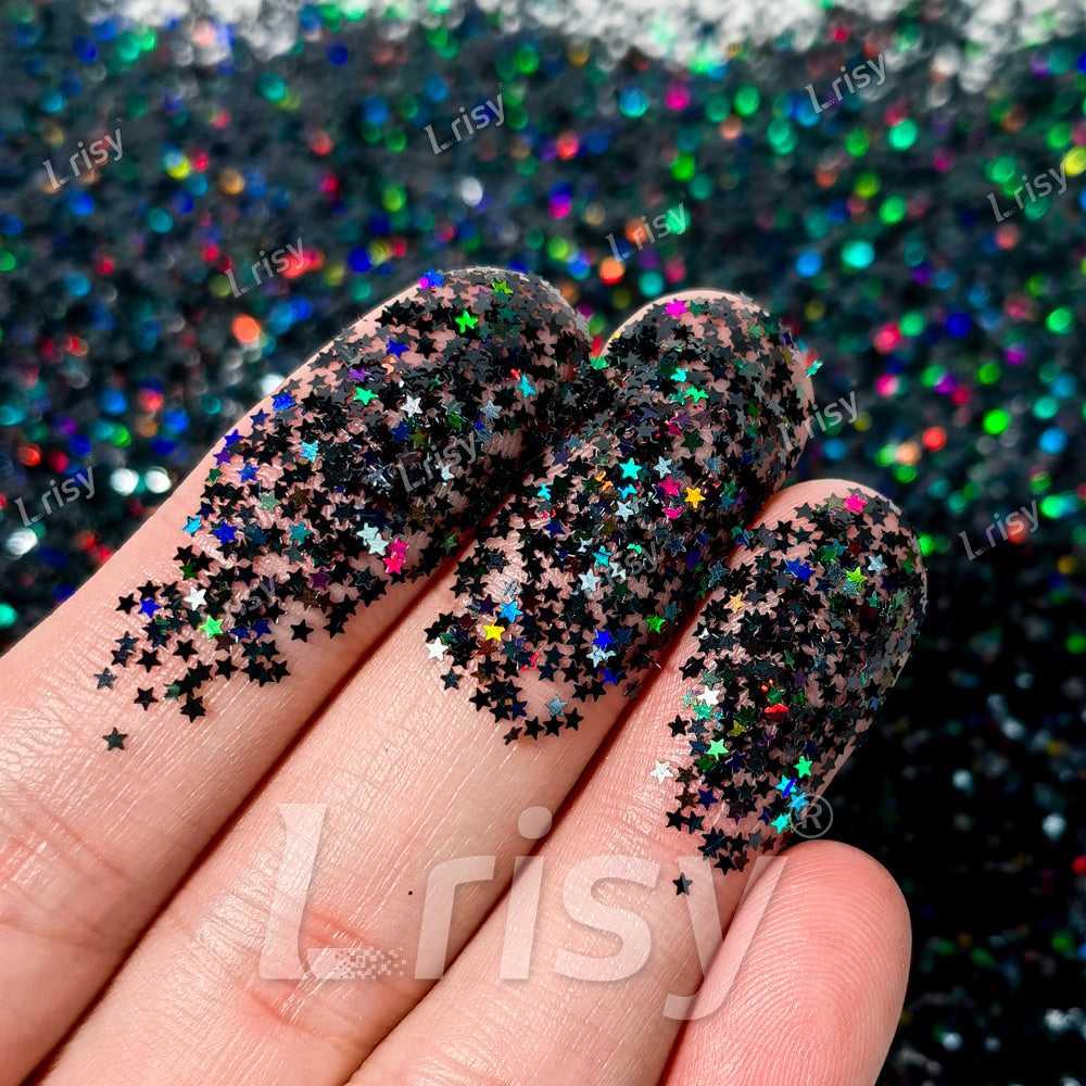 1mm Star Shaped Holographic Black Chunky Glitter LB01000