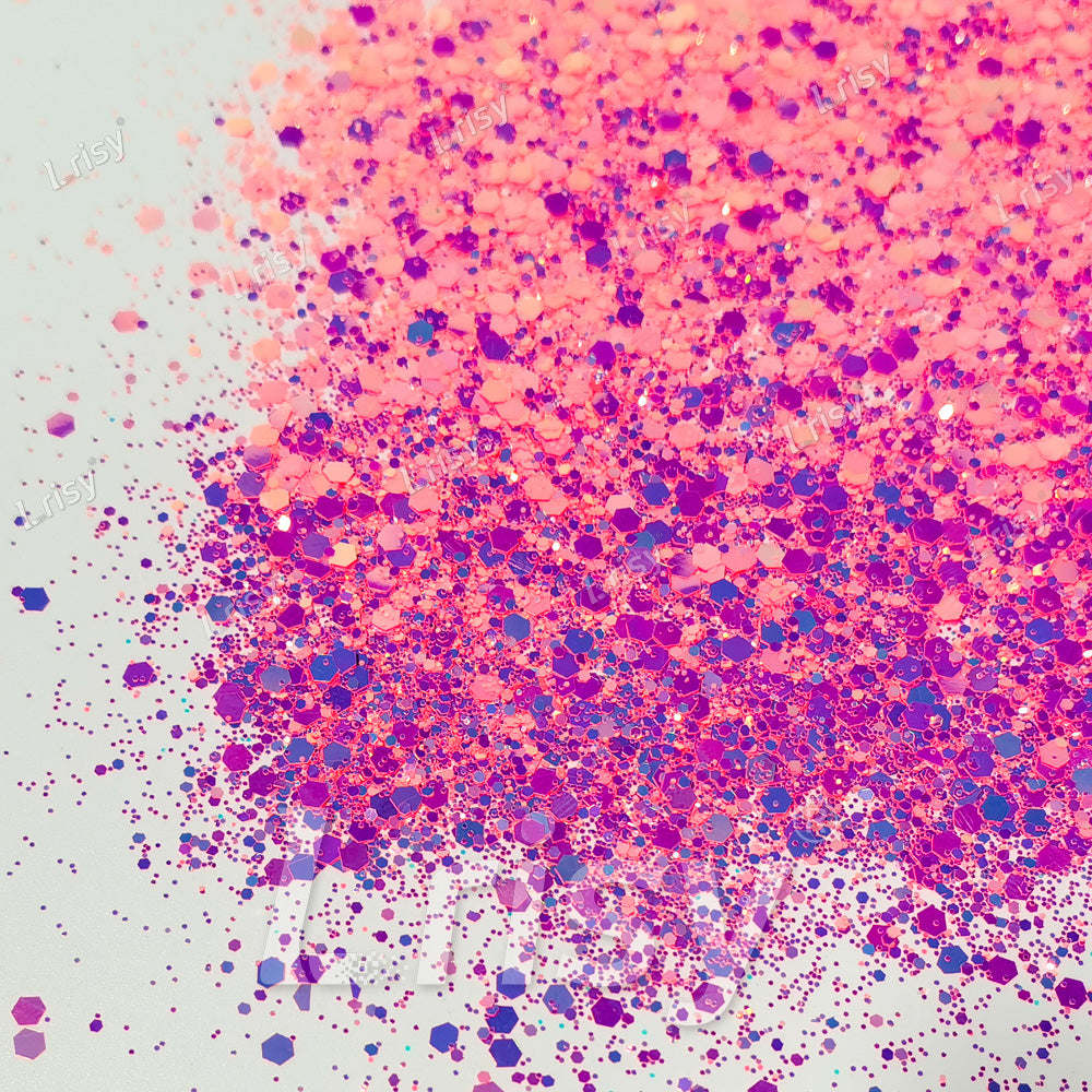 High Brightness Fluorescent Iridescent Magenta Chunky Mixed Glitter HX-HR007