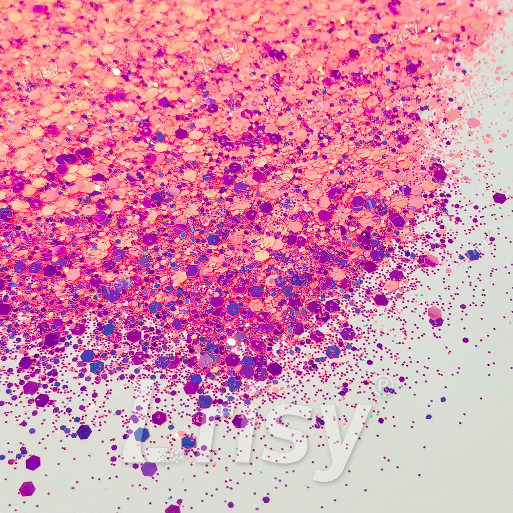 High Brightness Fluorescent Iridescent Magenta Chunky Mixed Glitter HX-HR007