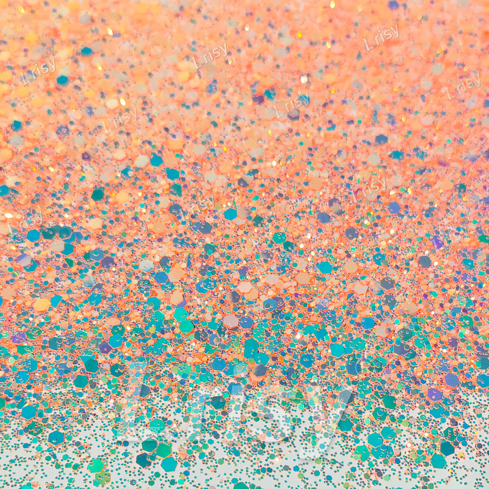 High Brightness Fluorescent Iridescent Light Orange Red Chunky Mixed Glitter HX-HR004