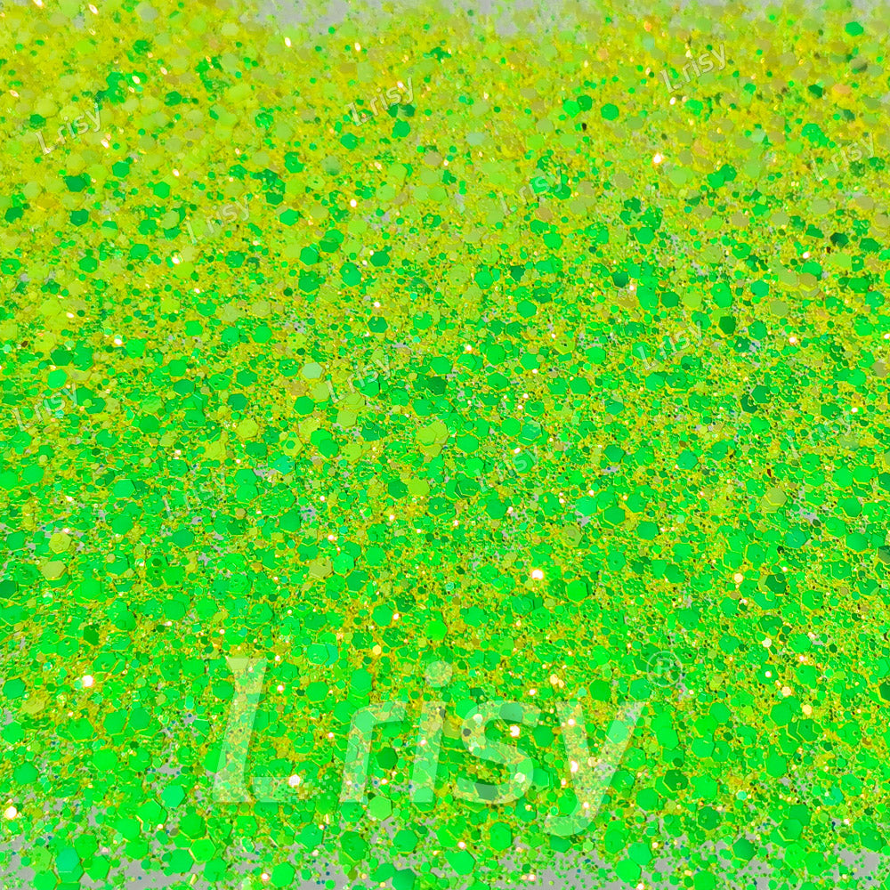 High Brightness Fluorescent Iridescent Yellow Chunky Mixed Glitter HX-HR001