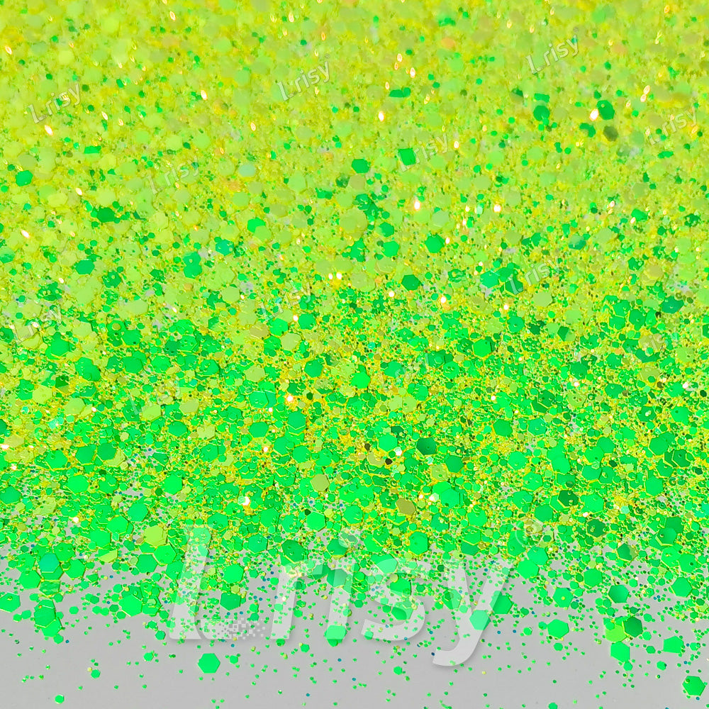 High Brightness Fluorescent Iridescent Yellow Chunky Mixed Glitter HX-HR001