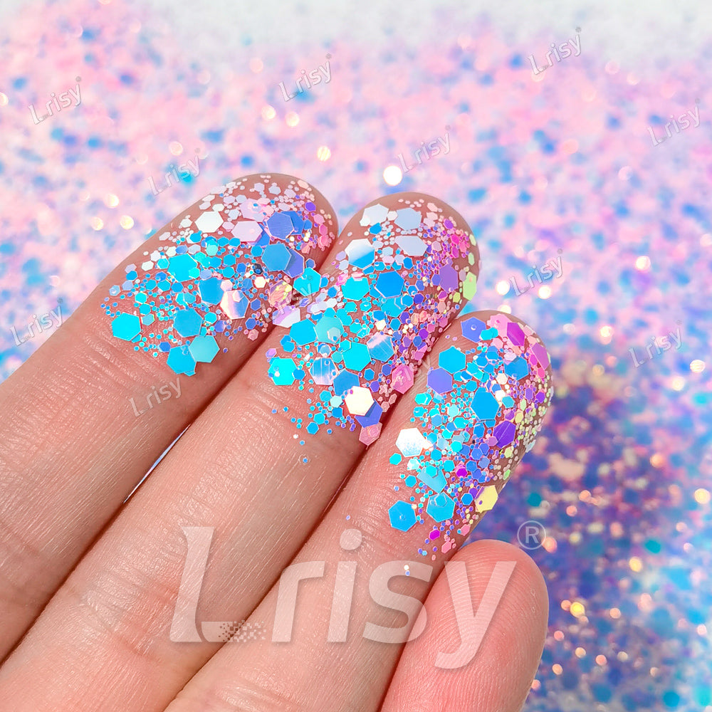 High Brightness Fluorescent Iridescent Soft Pink Chunky Mixed Glitter HX-HR011