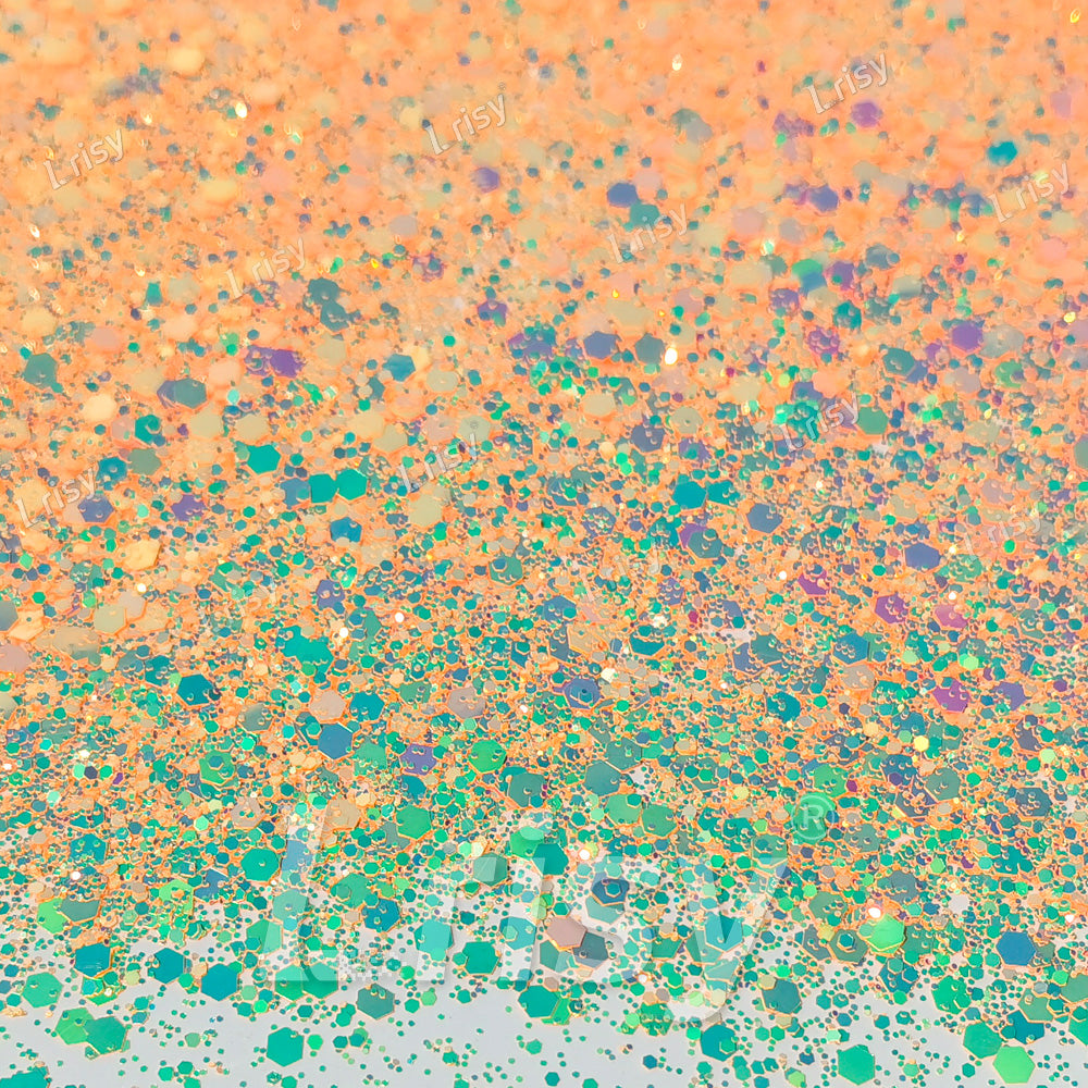 High Brightness Fluorescent Iridescent Light Orange Chunky Mixed Glitter HX-HR002