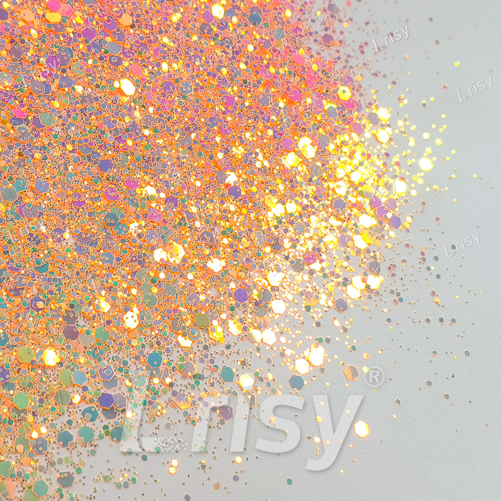 High Brightness Fluorescent Iridescent Light Orange Chunky Mixed Glitter HX-HR002