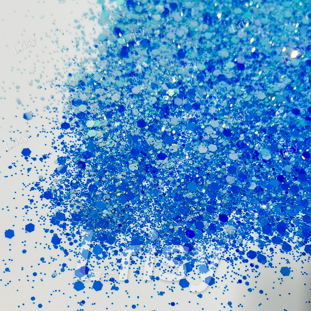 High Brightness Fluorescent Iridescent Sea Blue Chunky Mixed Glitter HX-HR009