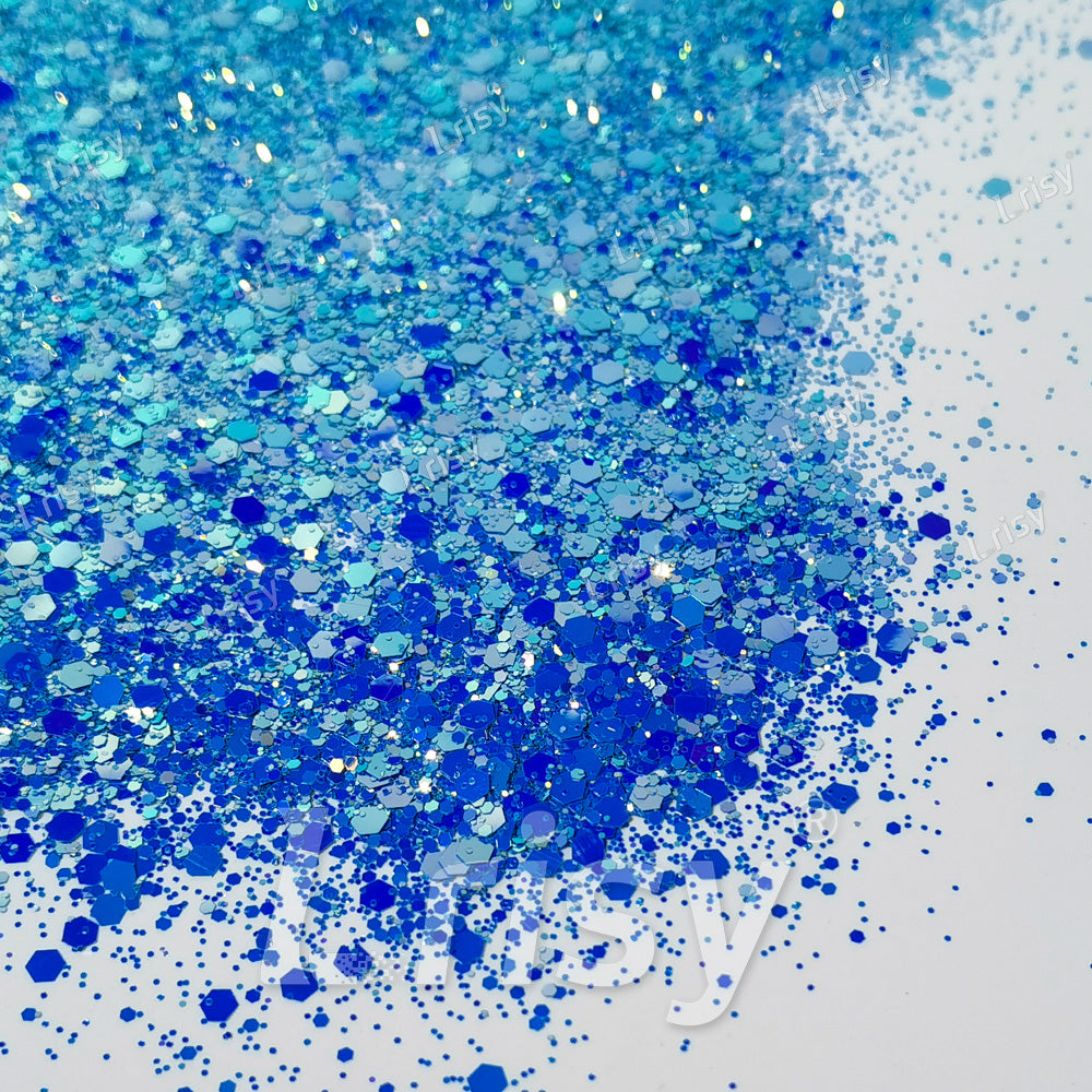 High Brightness Fluorescent Iridescent Sea Blue Chunky Mixed Glitter HX-HR009