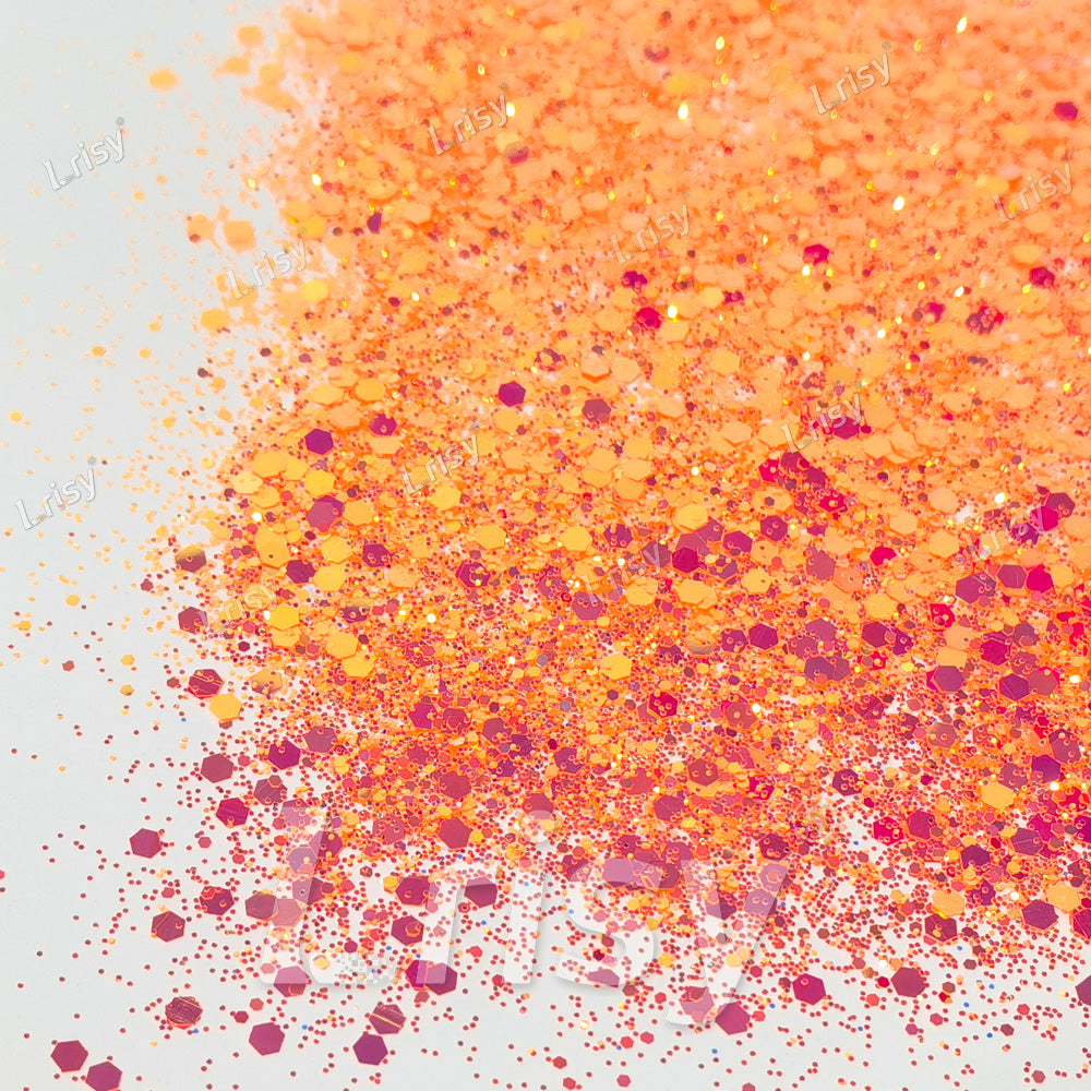 High Brightness Fluorescent Iridescent Orange Red Chunky Mixed Glitter HX-HR005