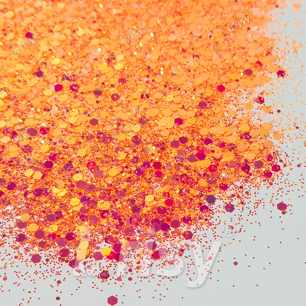 High Brightness Fluorescent Iridescent Orange Red Chunky Mixed Glitter HX-HR005