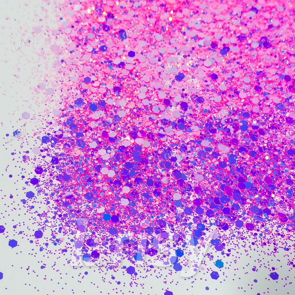 High Brightness Fluorescent Iridescent Magenta Chunky Mixed Glitter HX-HR006