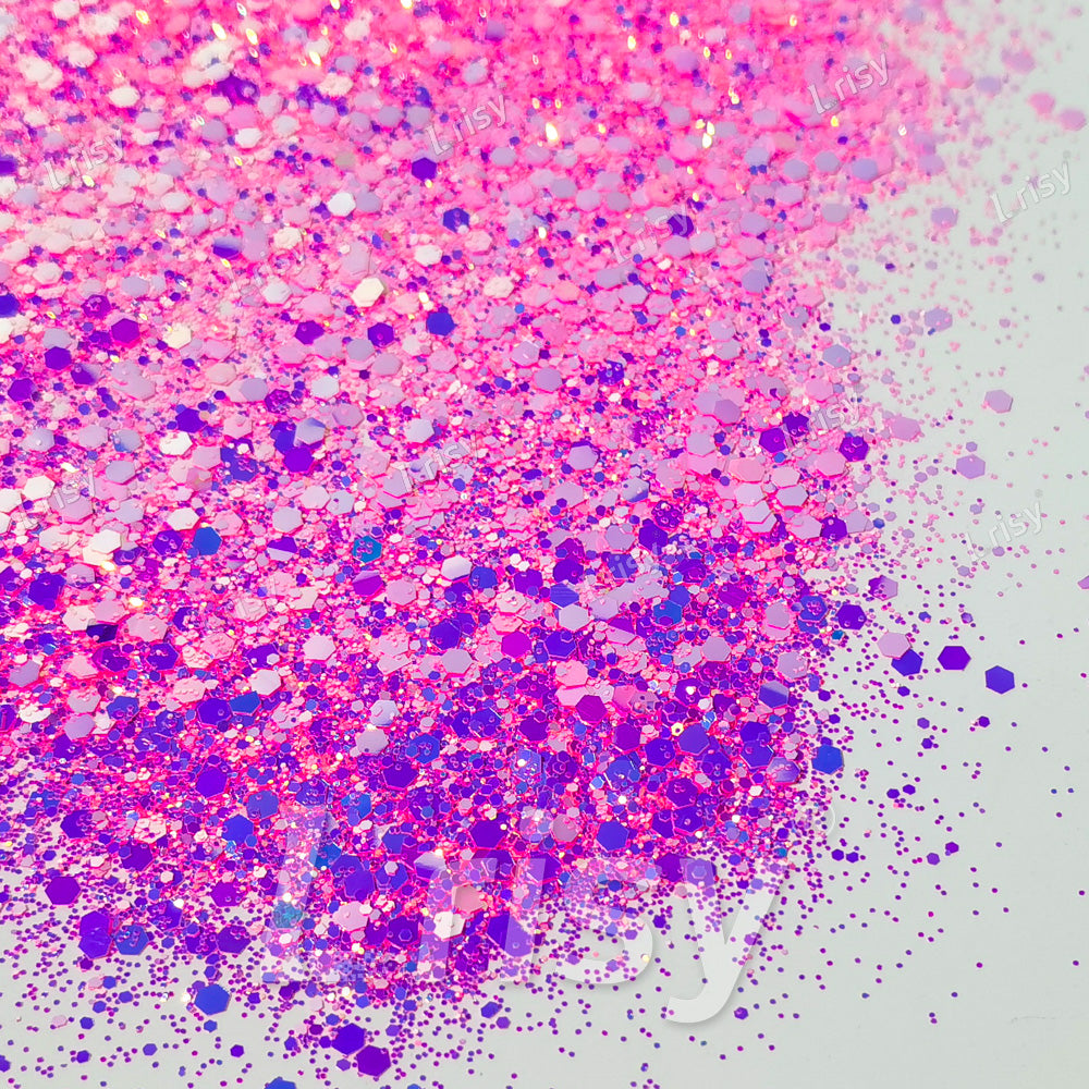 High Brightness Fluorescent Iridescent Magenta Chunky Mixed Glitter HX-HR006
