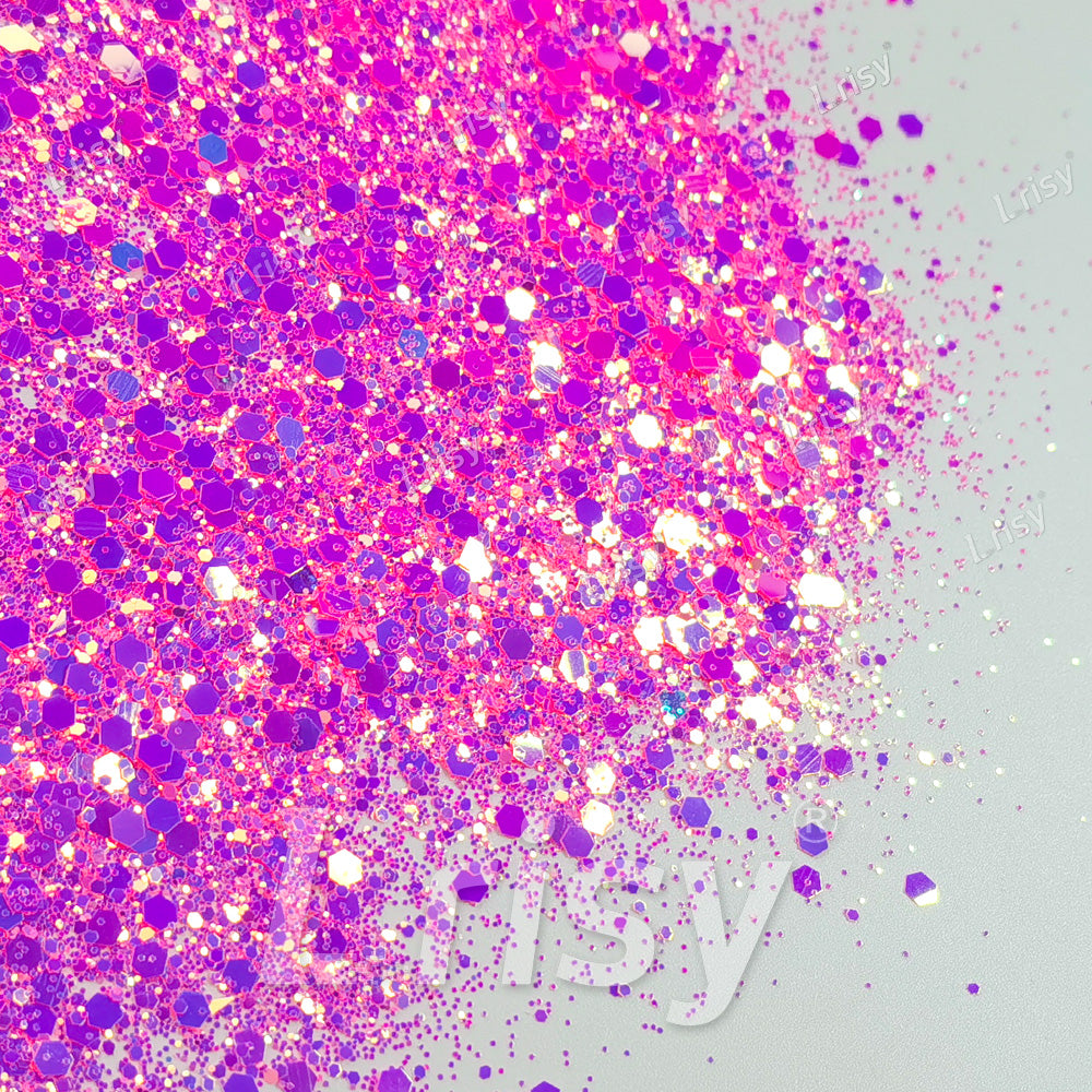High Brightness Fluorescent Iridescent Magenta Chunky Mixed Glitter HX-HR006