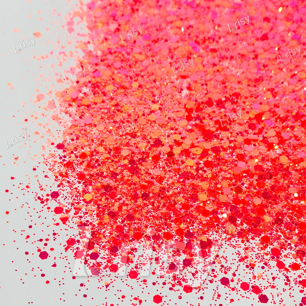 High Brightness Fluorescent Iridescent Red Chunky Mixed Glitter HX-HR012