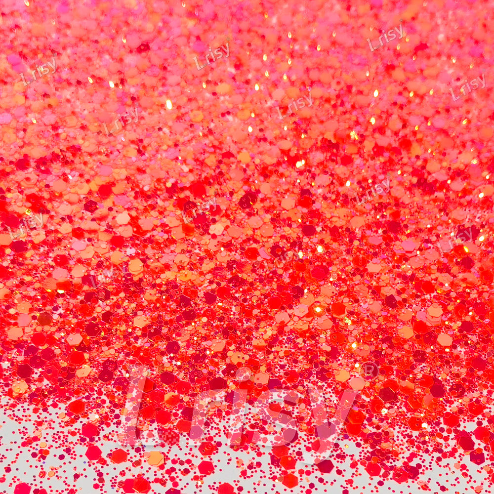 High Brightness Fluorescent Iridescent Red Chunky Mixed Glitter HX-HR012
