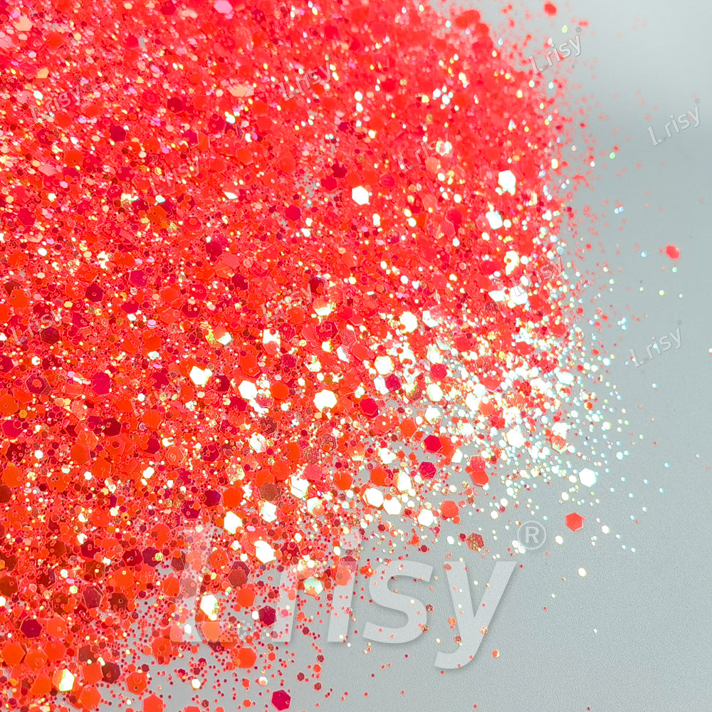 High Brightness Fluorescent Iridescent Red Chunky Mixed Glitter HX-HR012