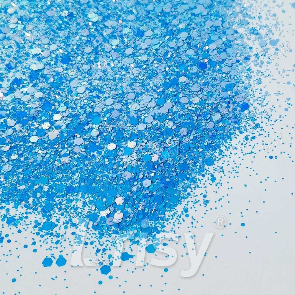 High Brightness Fluorescent Iridescent Sky Blue Chunky Mixed Glitter HX-HR010