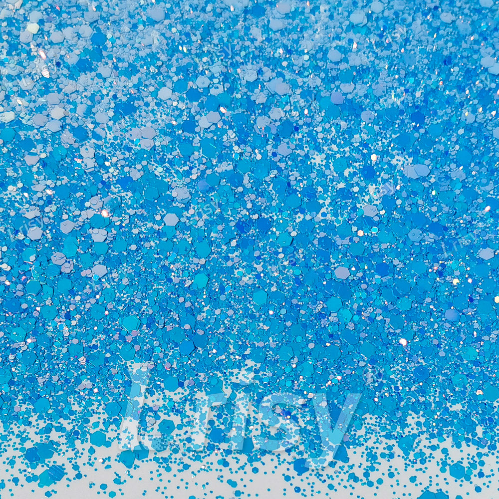 High Brightness Fluorescent Iridescent Sky Blue Chunky Mixed Glitter HX-HR010