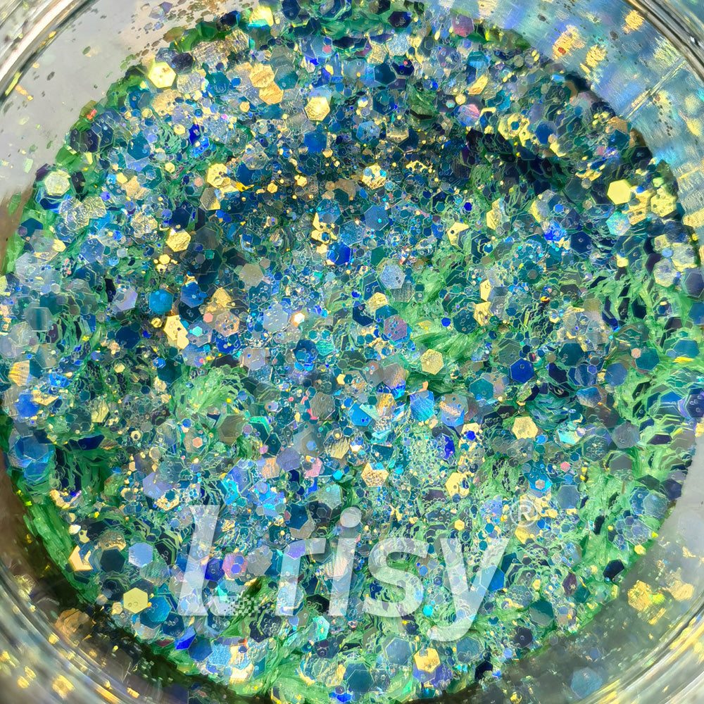 General Mixed Holographic and Iridescent Green Glitter 7302