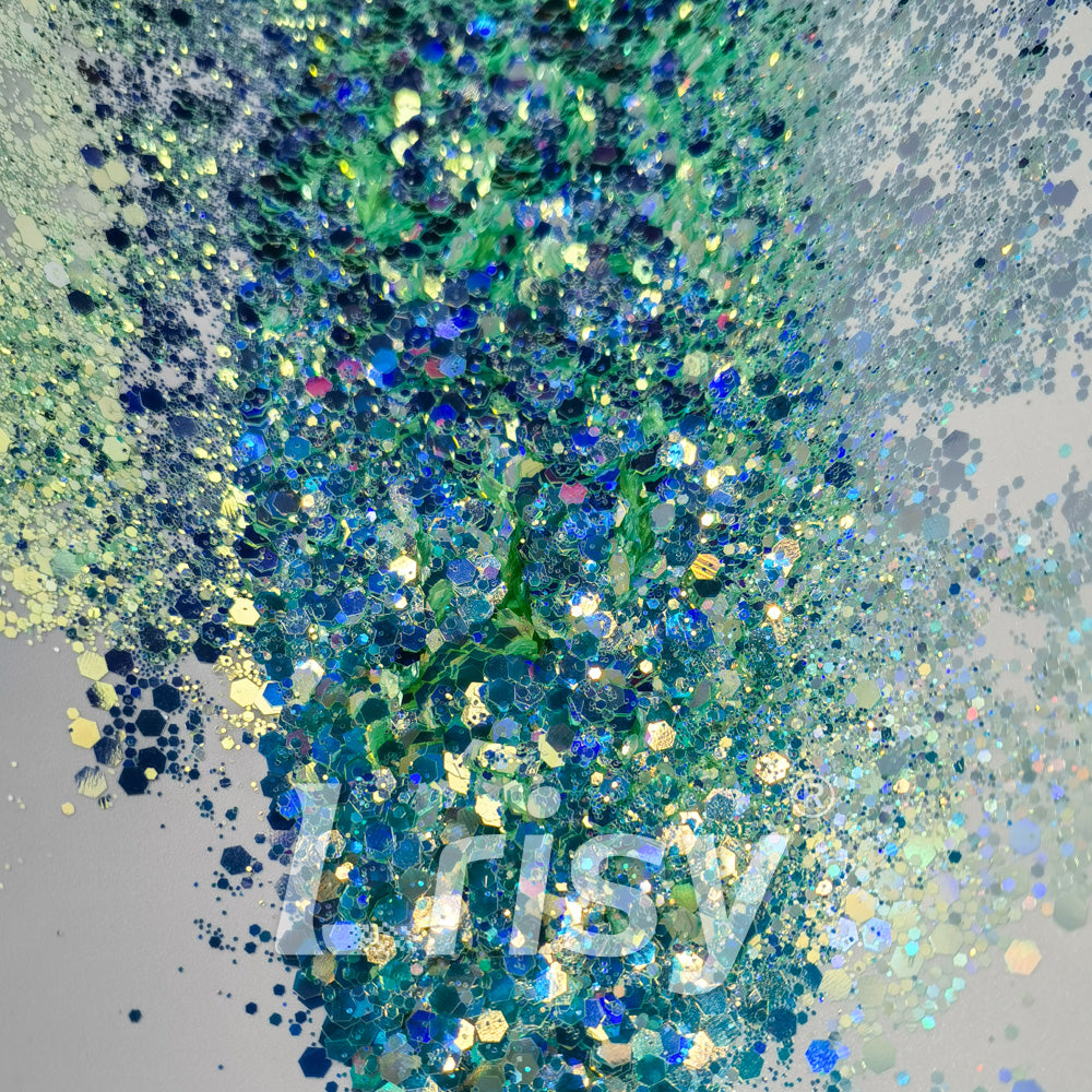 General Mixed Holographic and Iridescent Green Glitter 7302