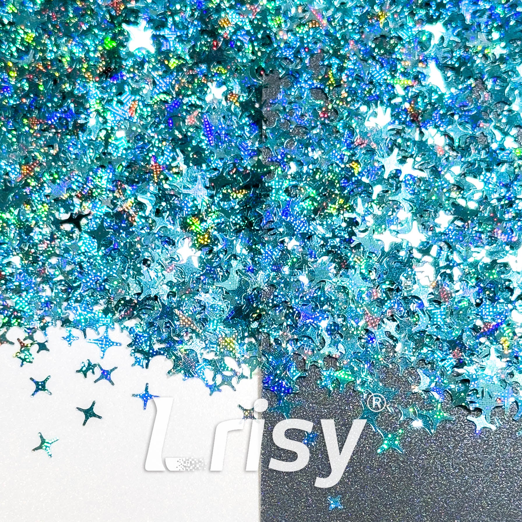 3/4/5mm Four Pointed Star Mixed Starlight Holographic Blue Glitter 1454p