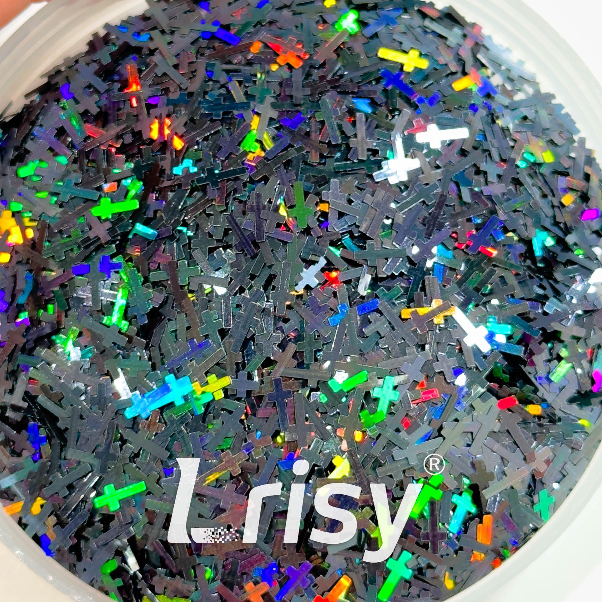 6mm Cross Shaped Holographic Black Glitter LB01000