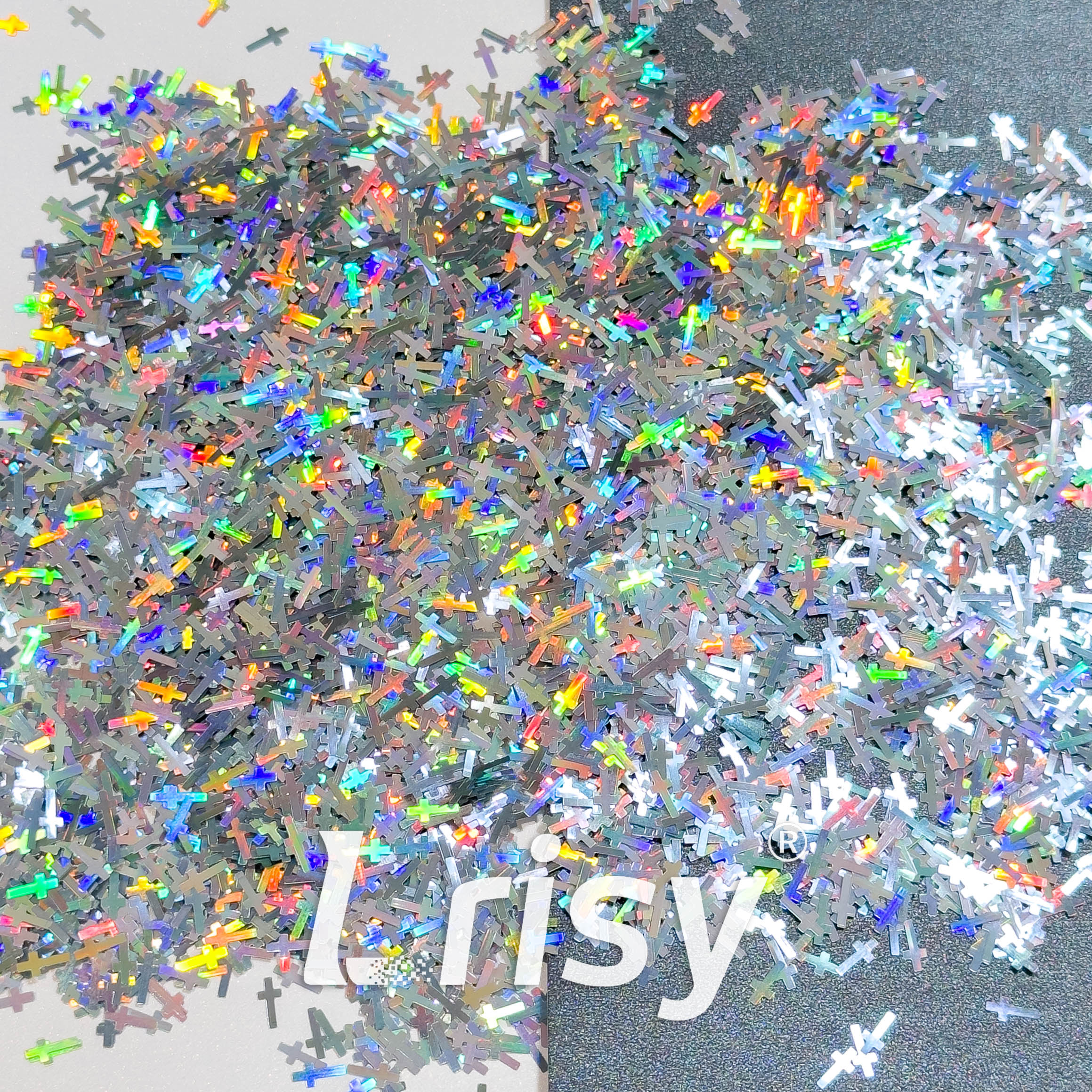 6mm Cross Shaped Holographic Silver Glitter LB0100