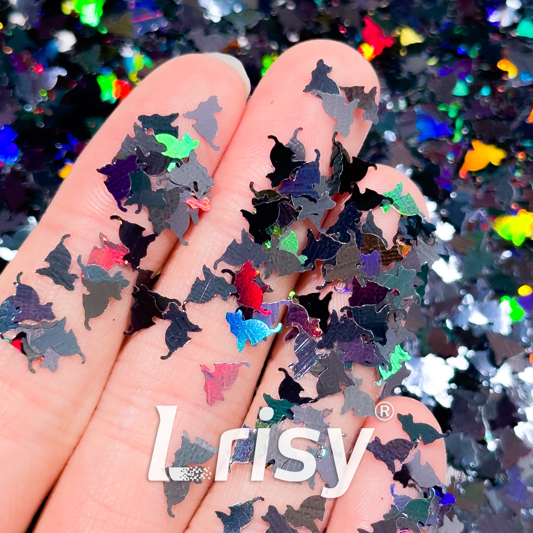 6mm Cat Shaped Holographic Black Glitter LB01000