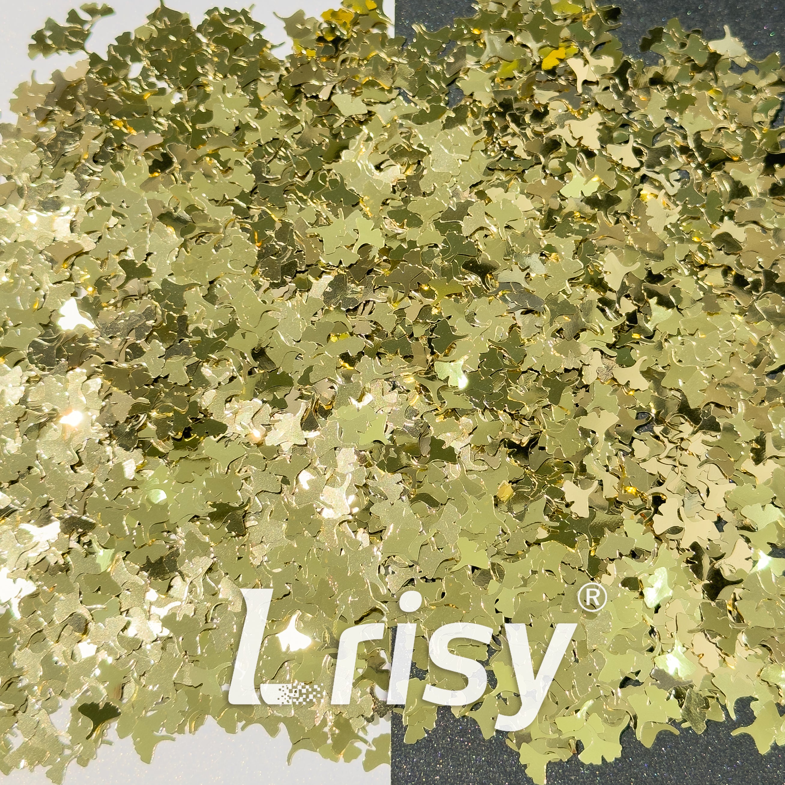 6mm Ginkgo Leaf Shaped Champagne Gold Glitter B0212