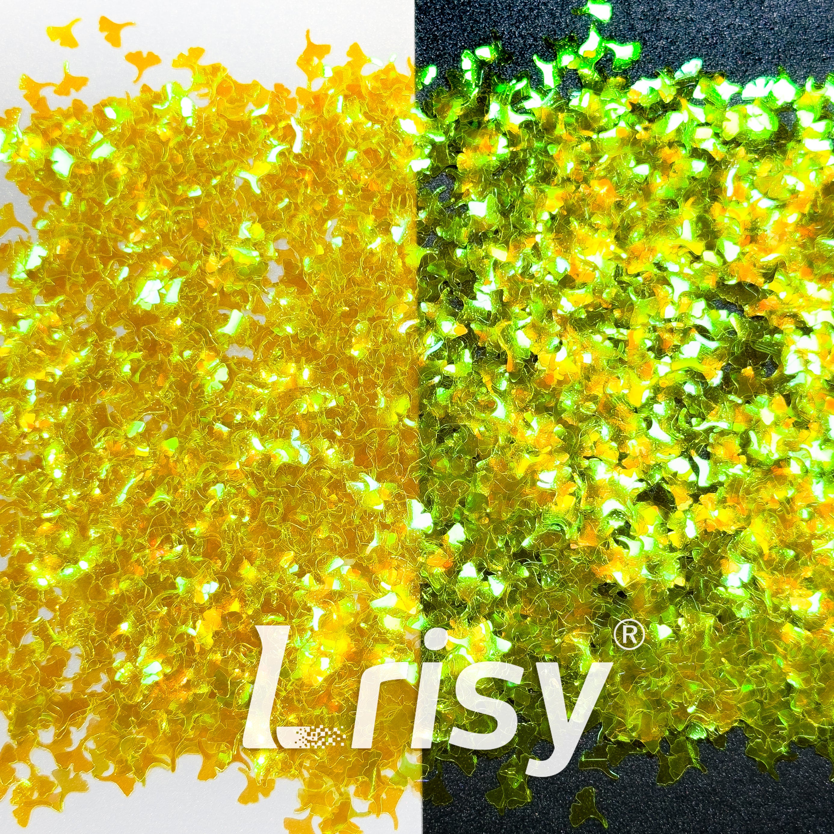 6mm Ginkgo Leaf Shaped Iridescent Yellow Glitter C050