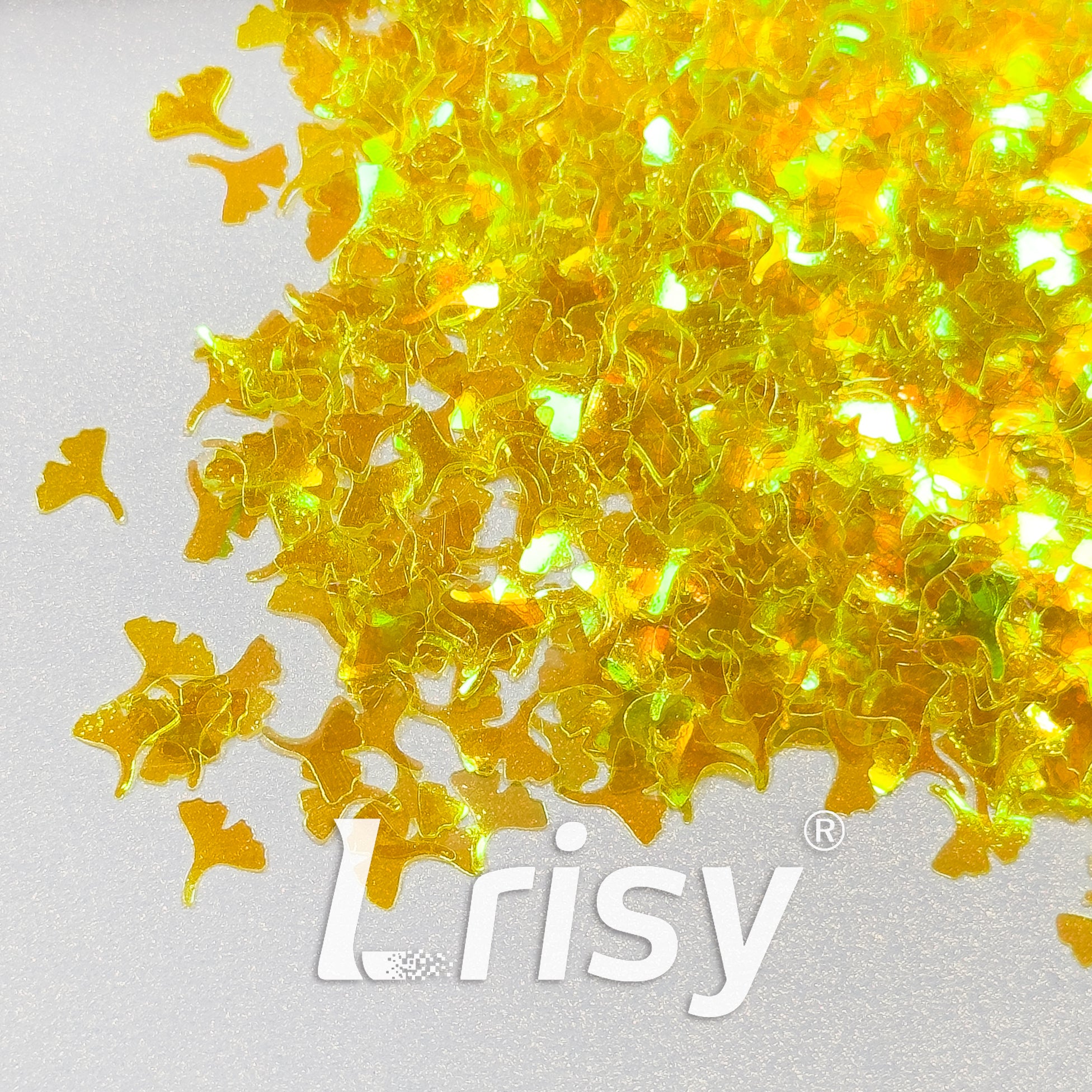 6mm Ginkgo Leaf Shaped Iridescent Yellow Glitter C050