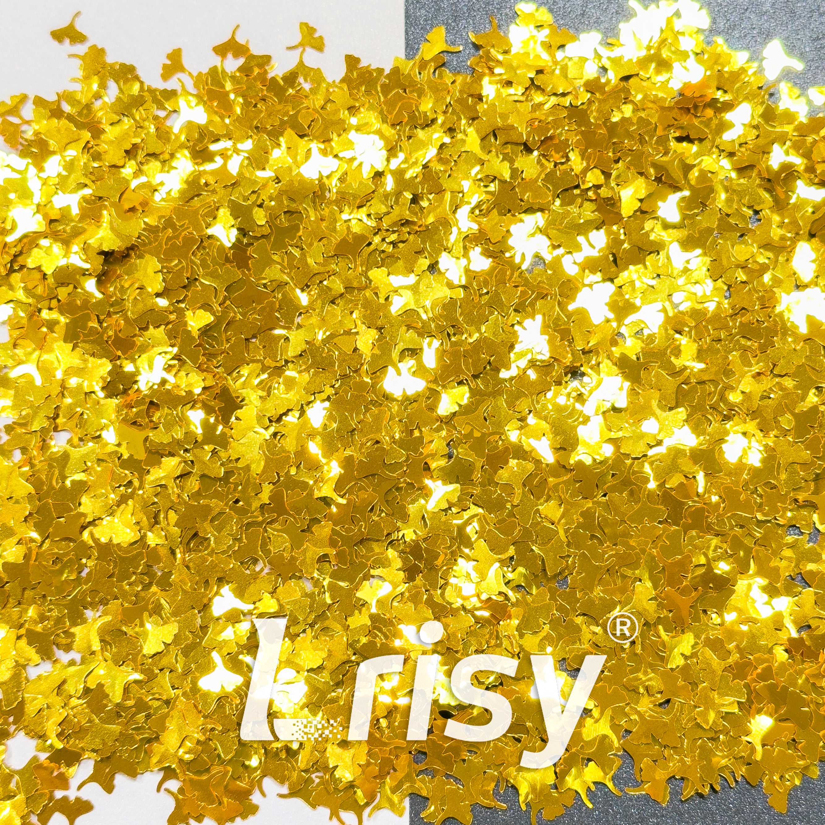 6mm Ginkgo Leaf Shaped Golden Glitter B0221