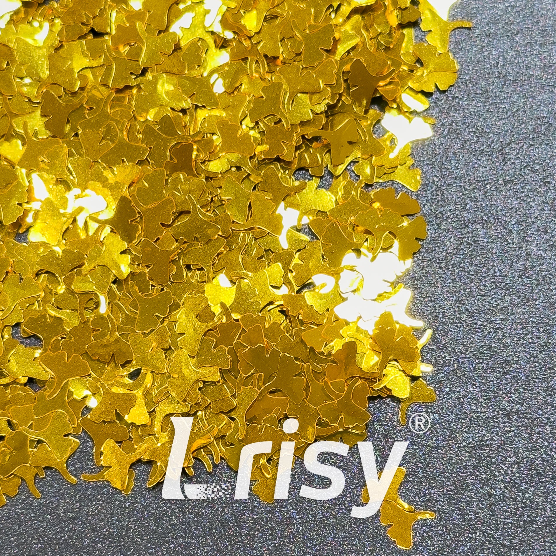 6mm Ginkgo Leaf Shaped Golden Glitter B0221