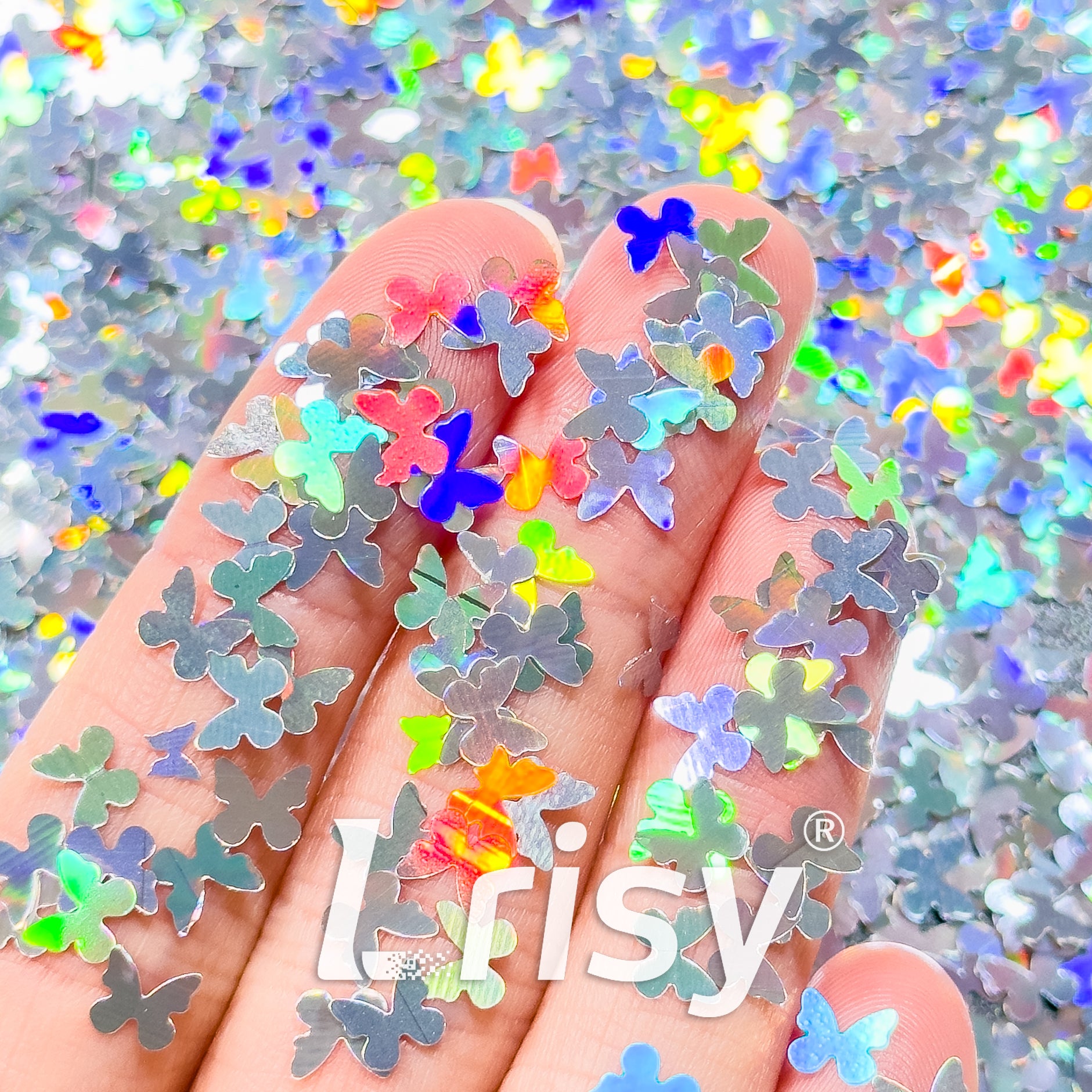 5mm Butterfly Shaped Holographic Silver Glitter LB0100