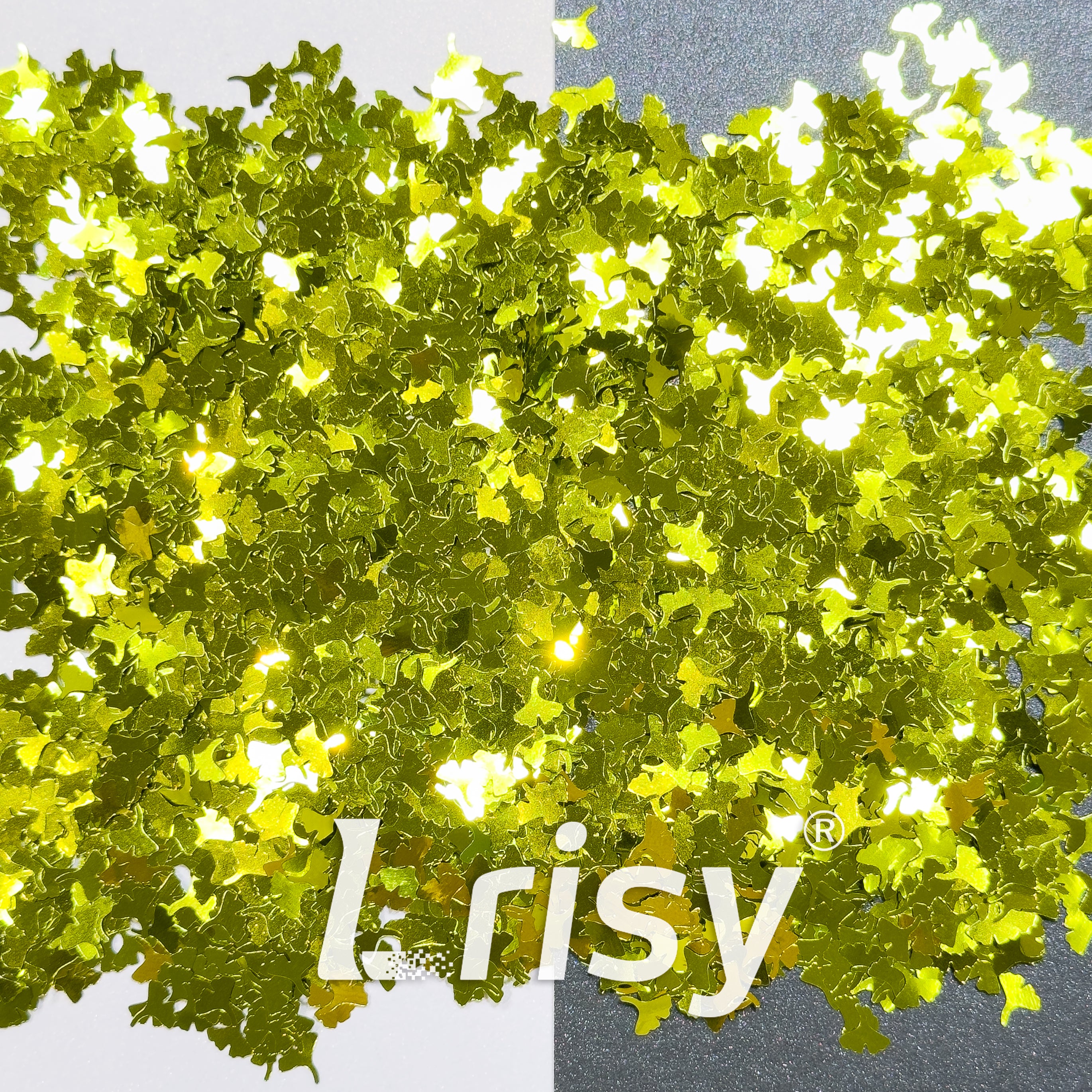 6mm Ginkgo Leaf Shaped Leaf Green Glitter B0617