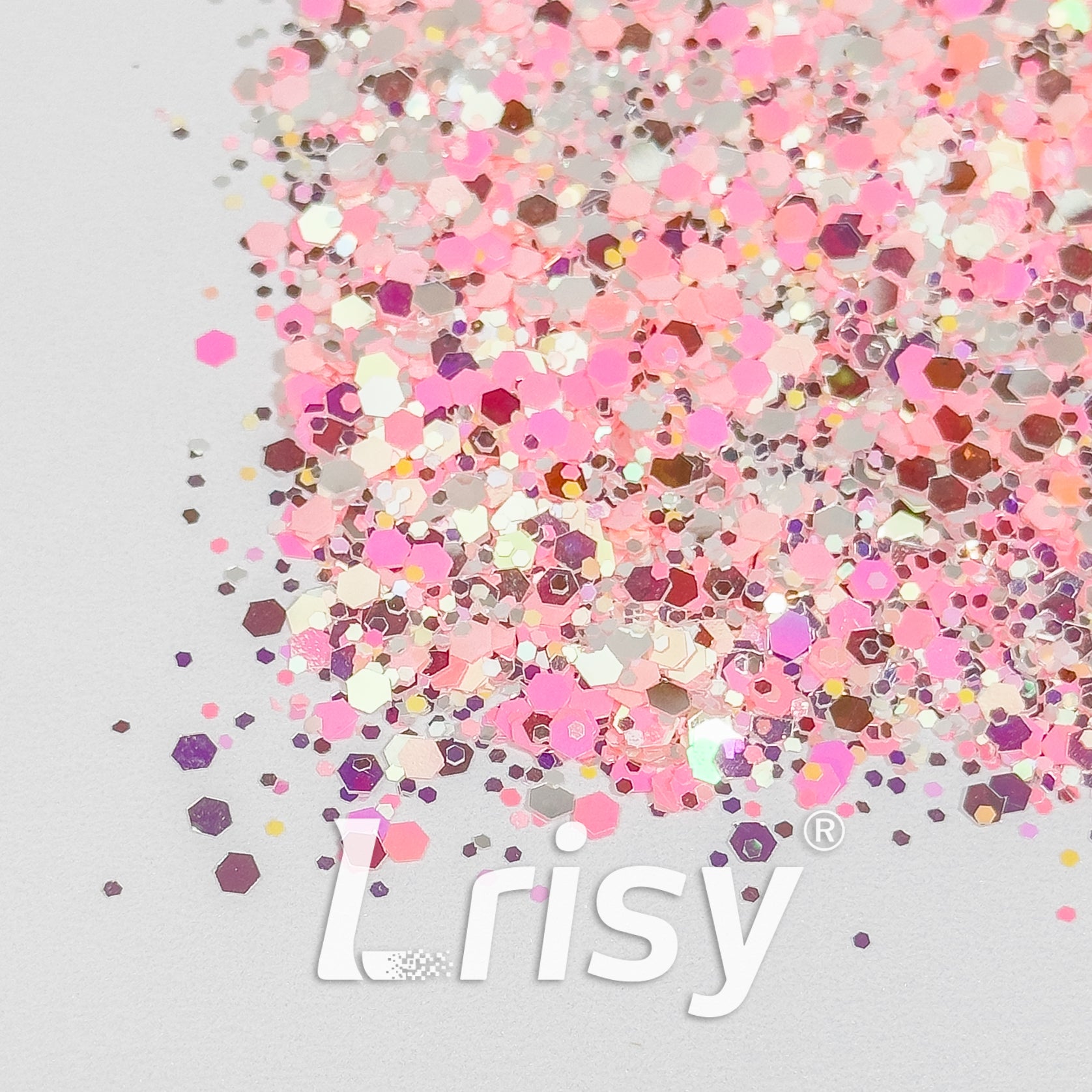 Mixed Hexagon Shaped Pink & Silver Glitter WR03
