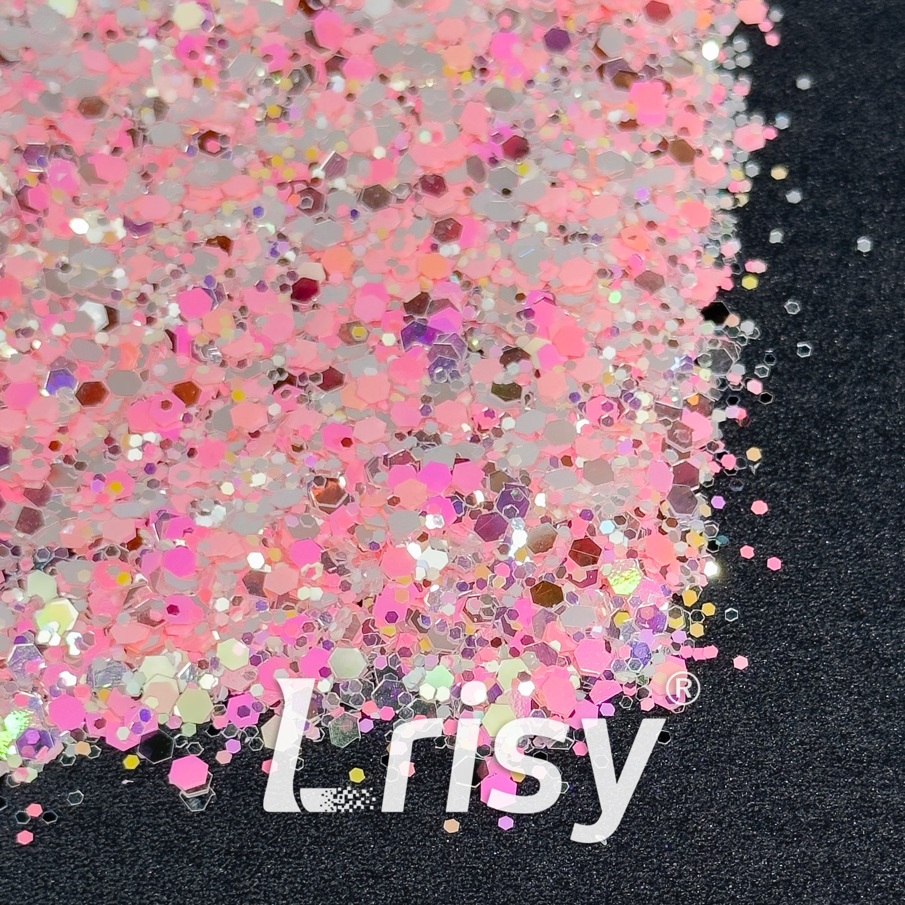 Mixed Hexagon Shaped Pink & Silver Glitter WR03