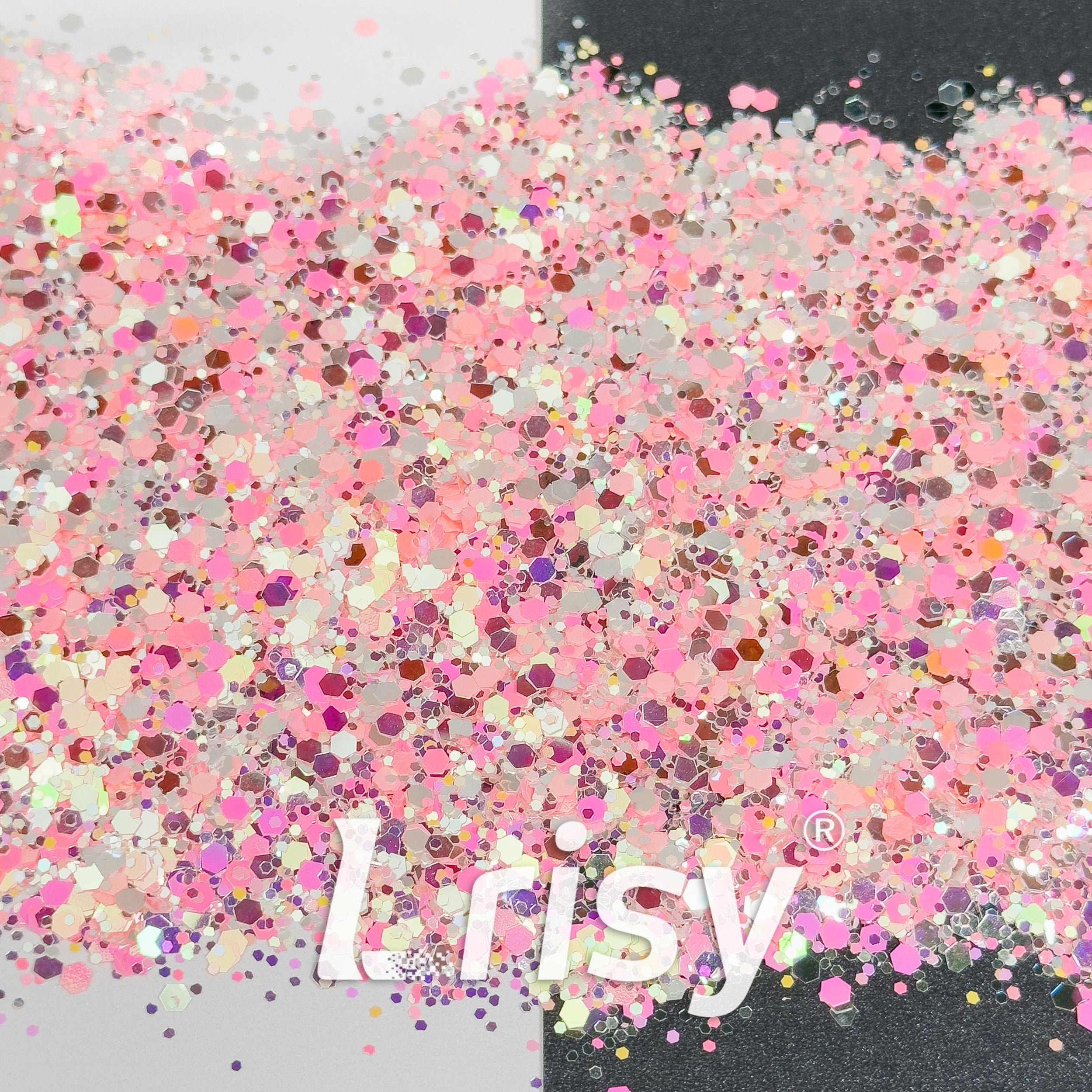 Mixed Hexagon Shaped Pink & Silver Glitter WR03