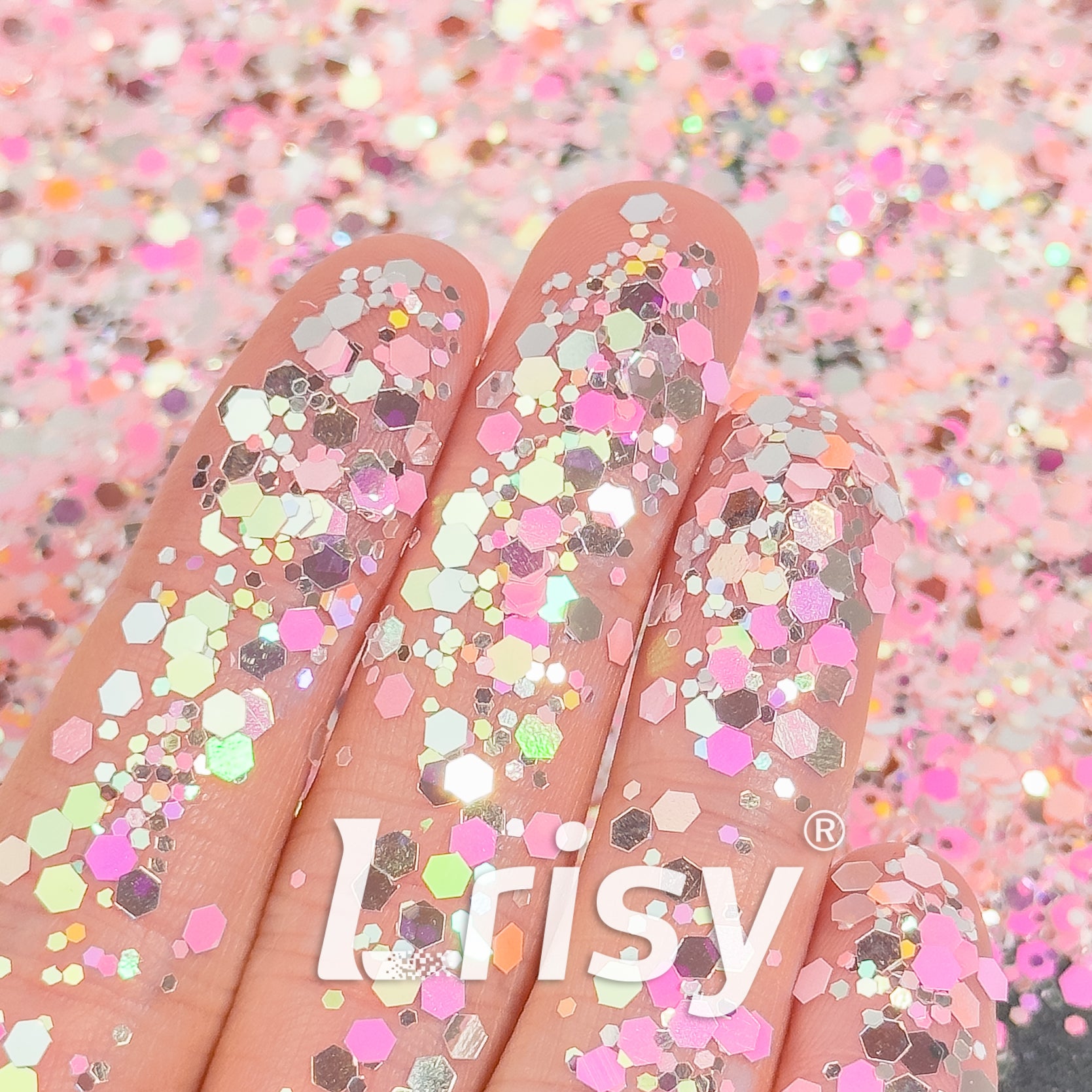 Mixed Hexagon Shaped Pink & Silver Glitter WR03
