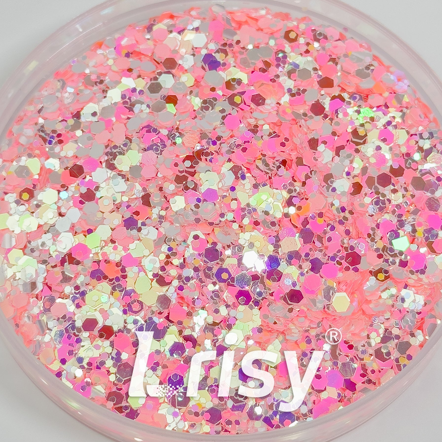 Mixed Hexagon Shaped Pink & Silver Glitter WR03
