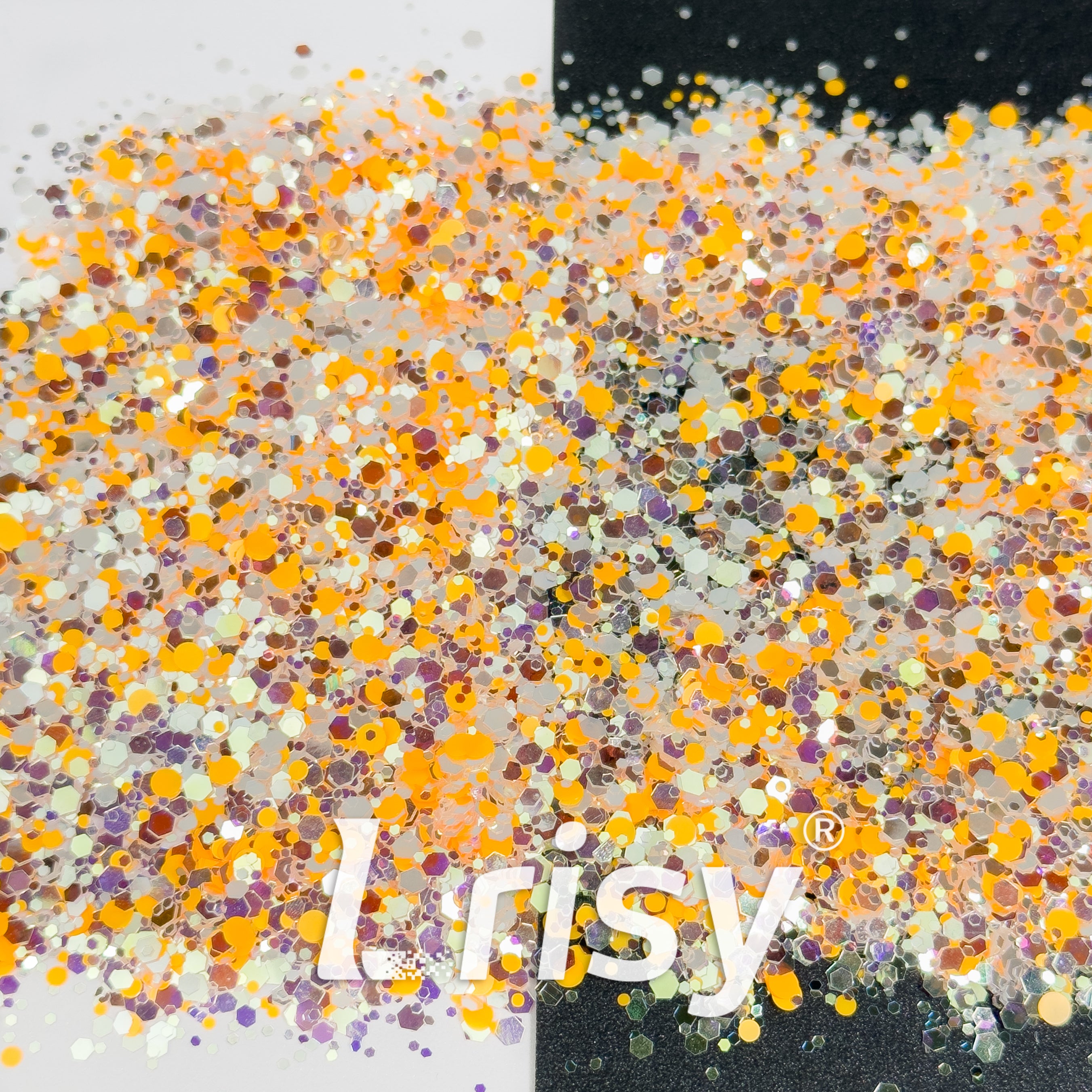 Mixed Hexagon Shaped Orange & Silver Glitter WG01