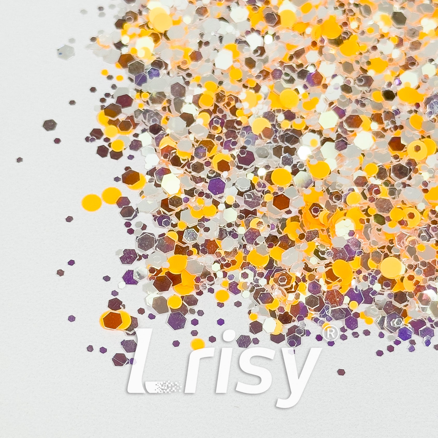 Mixed Hexagon Shaped Orange & Silver Glitter WG01