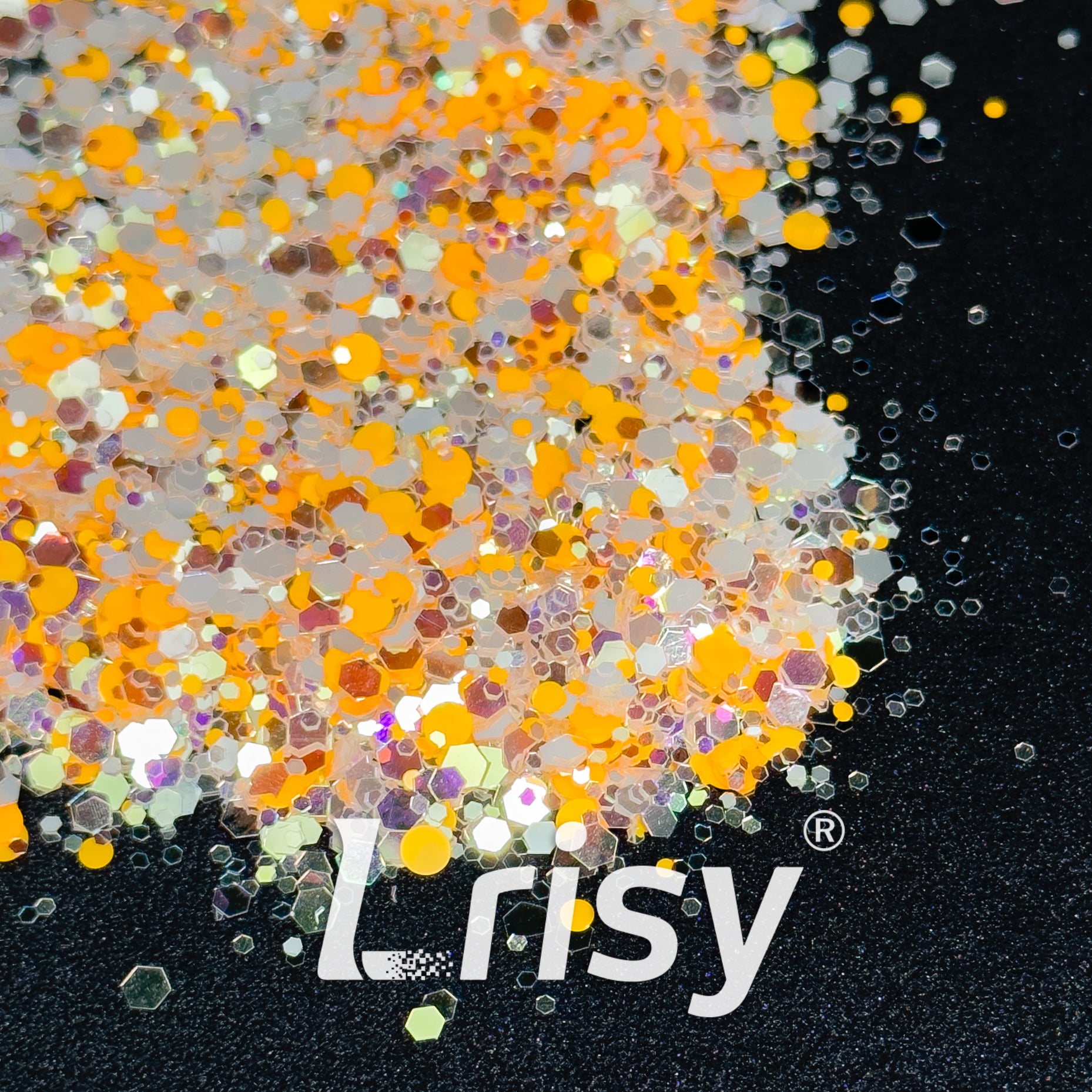 Mixed Hexagon Shaped Orange & Silver Glitter WG01