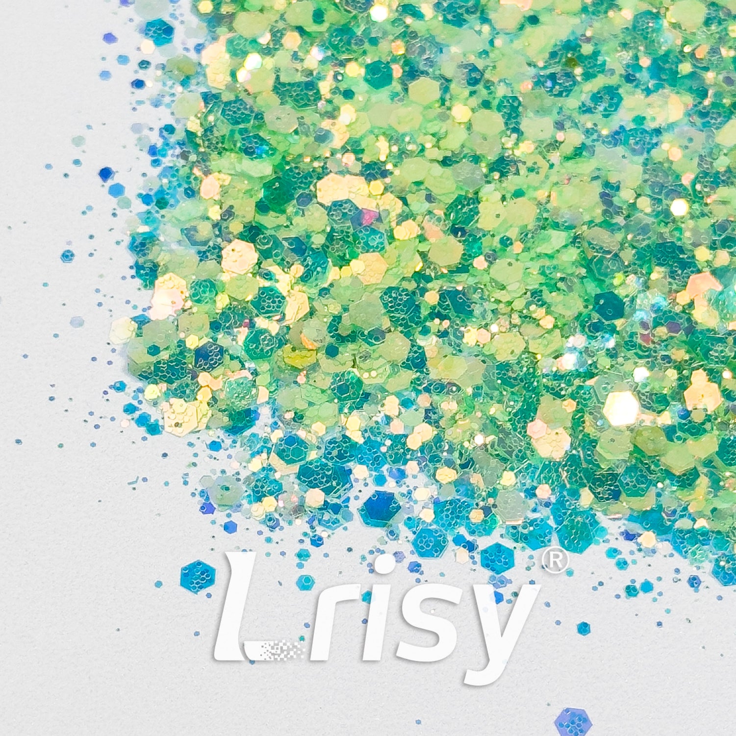 General Mixed Iridescent Green Glitter Hexagon Shaped GL06