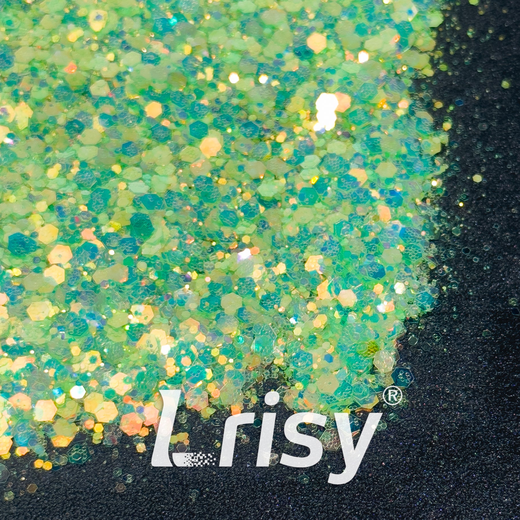 General Mixed Iridescent Green Glitter Hexagon Shaped GL06