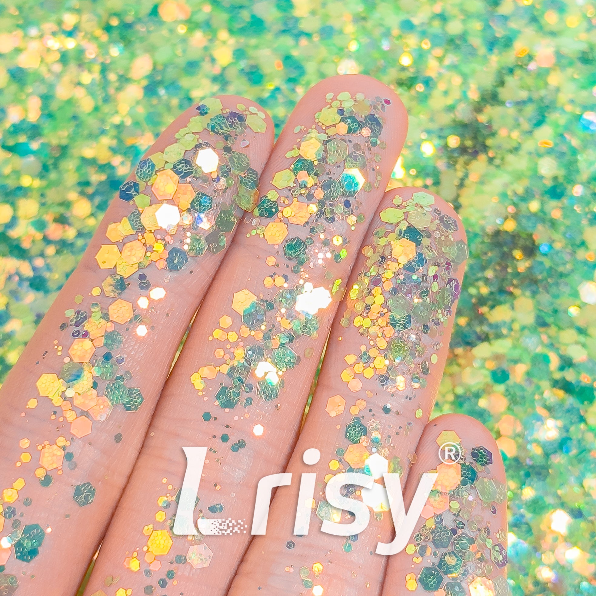 General Mixed Iridescent Green Glitter Hexagon Shaped GL06