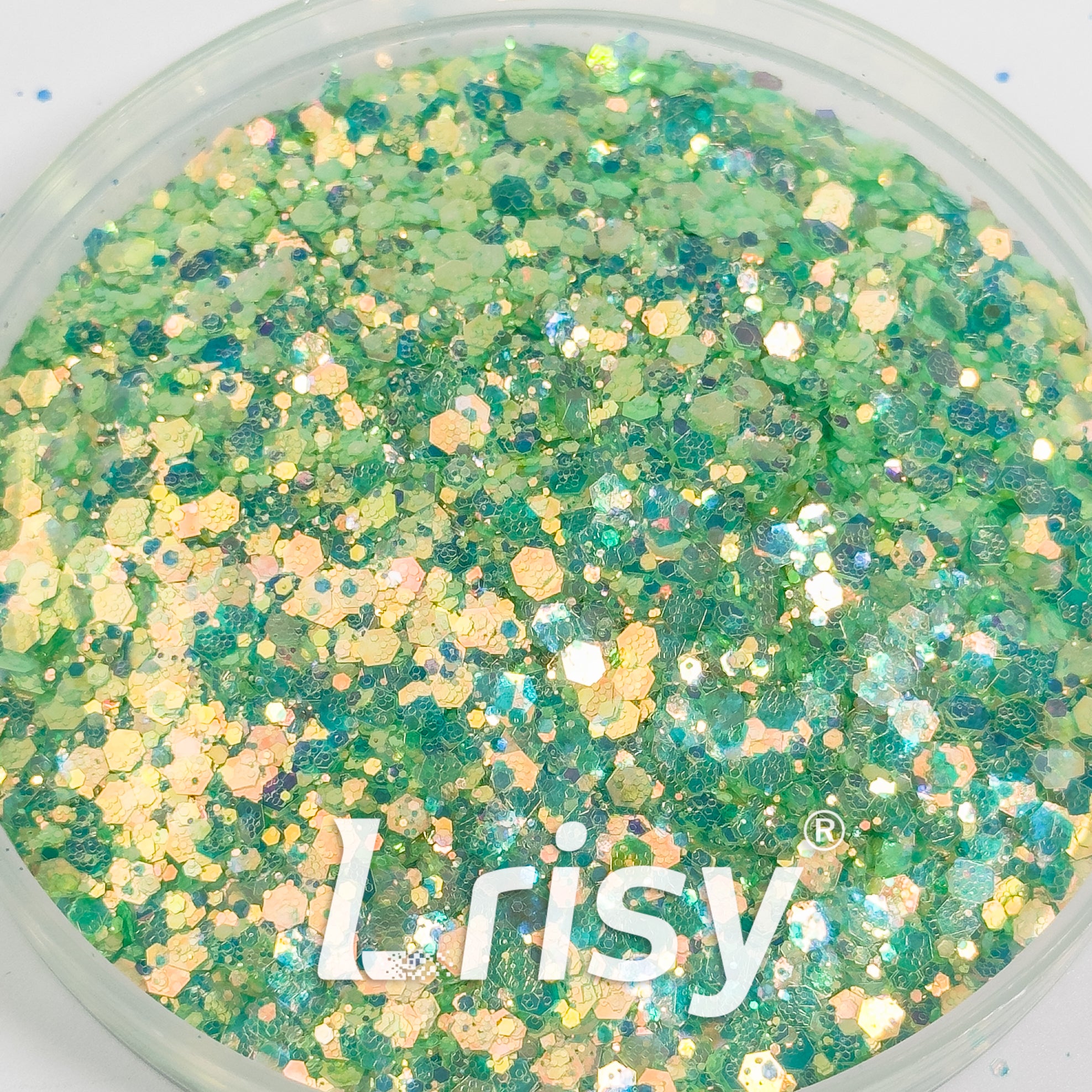 General Mixed Iridescent Green Glitter Hexagon Shaped GL06