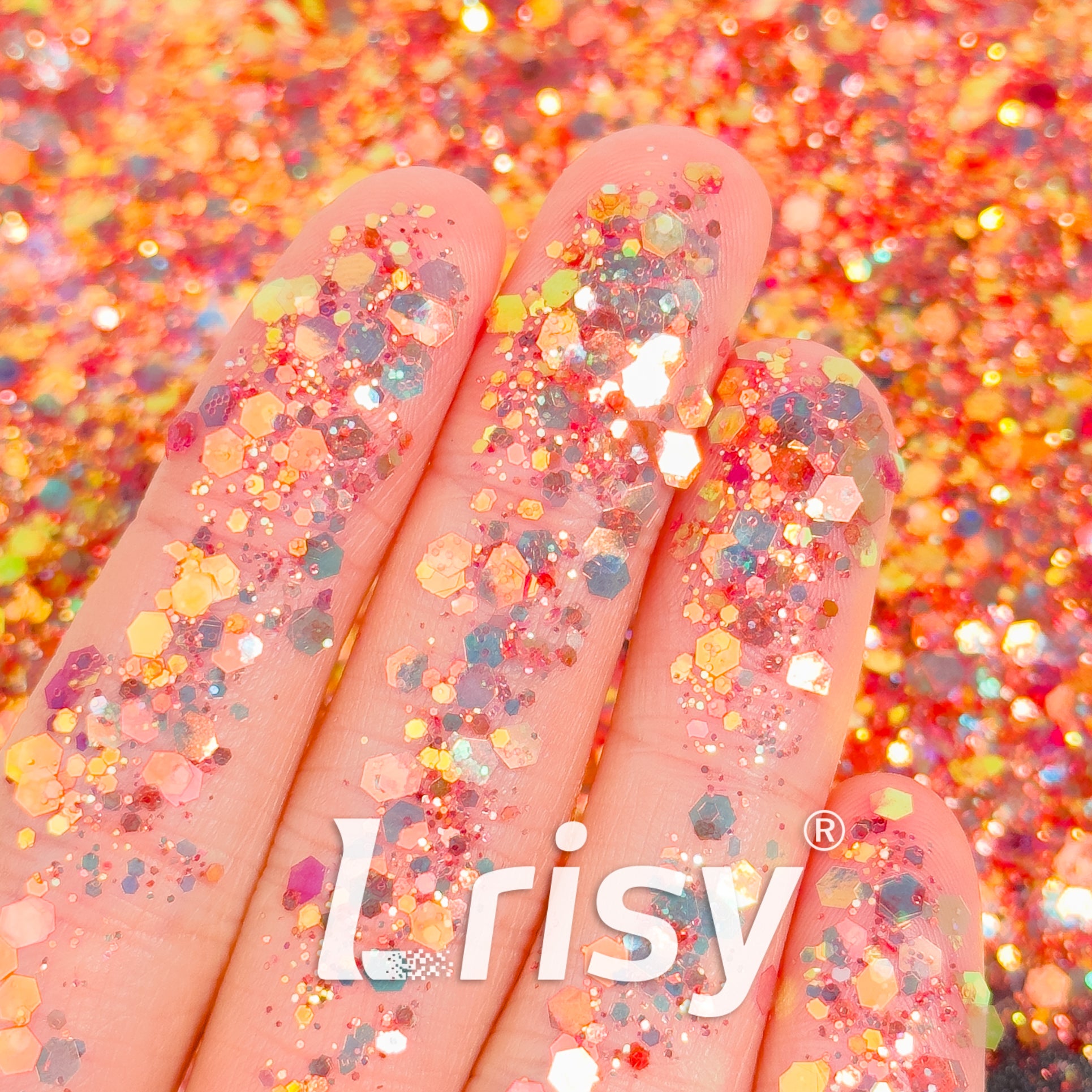 General Mixed Iridescent Red Glitter Hexagon Shaped GL04
