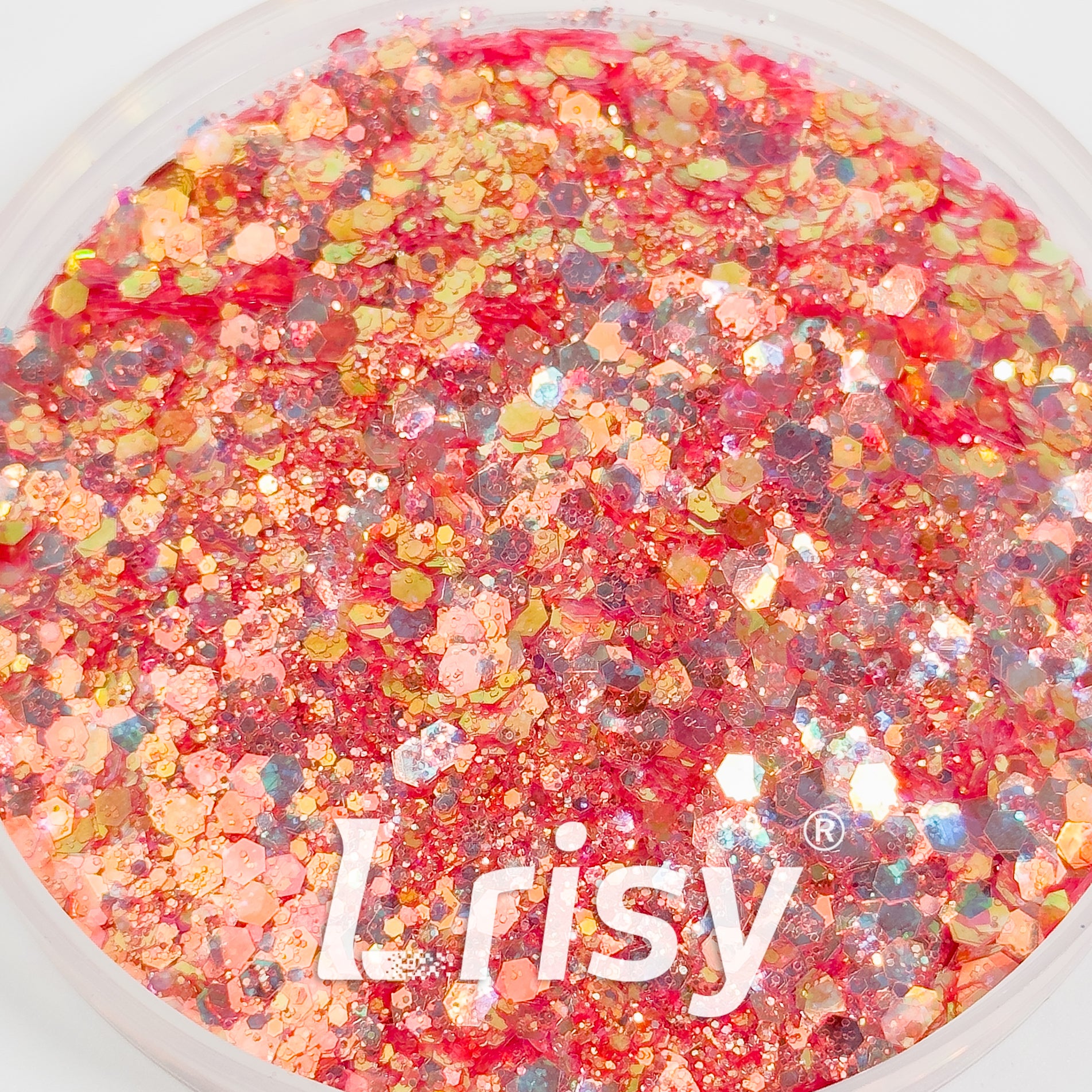 General Mixed Iridescent Red Glitter Hexagon Shaped GL04
